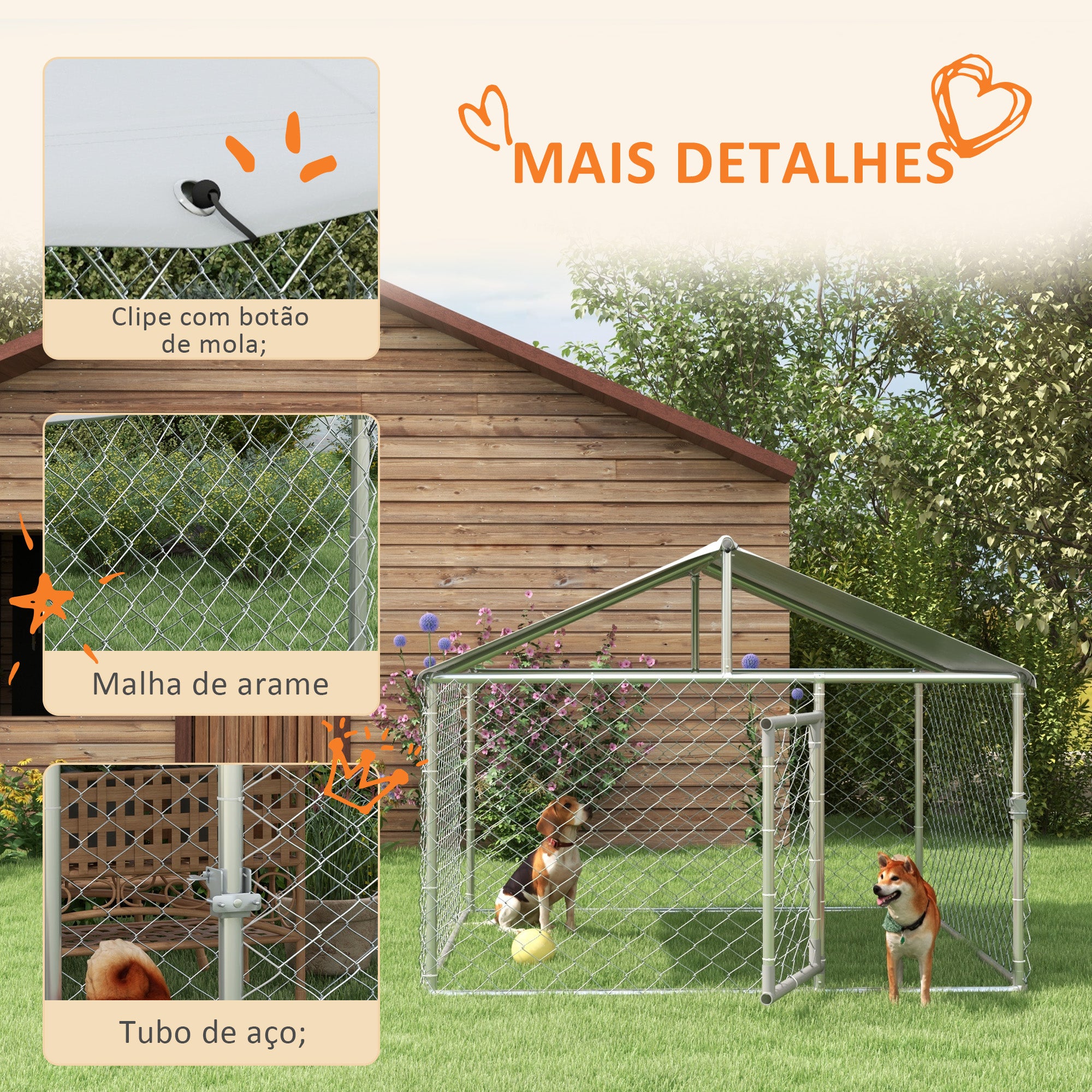 Canil Exterior para Cães Médios Prata 200x200x150 cm