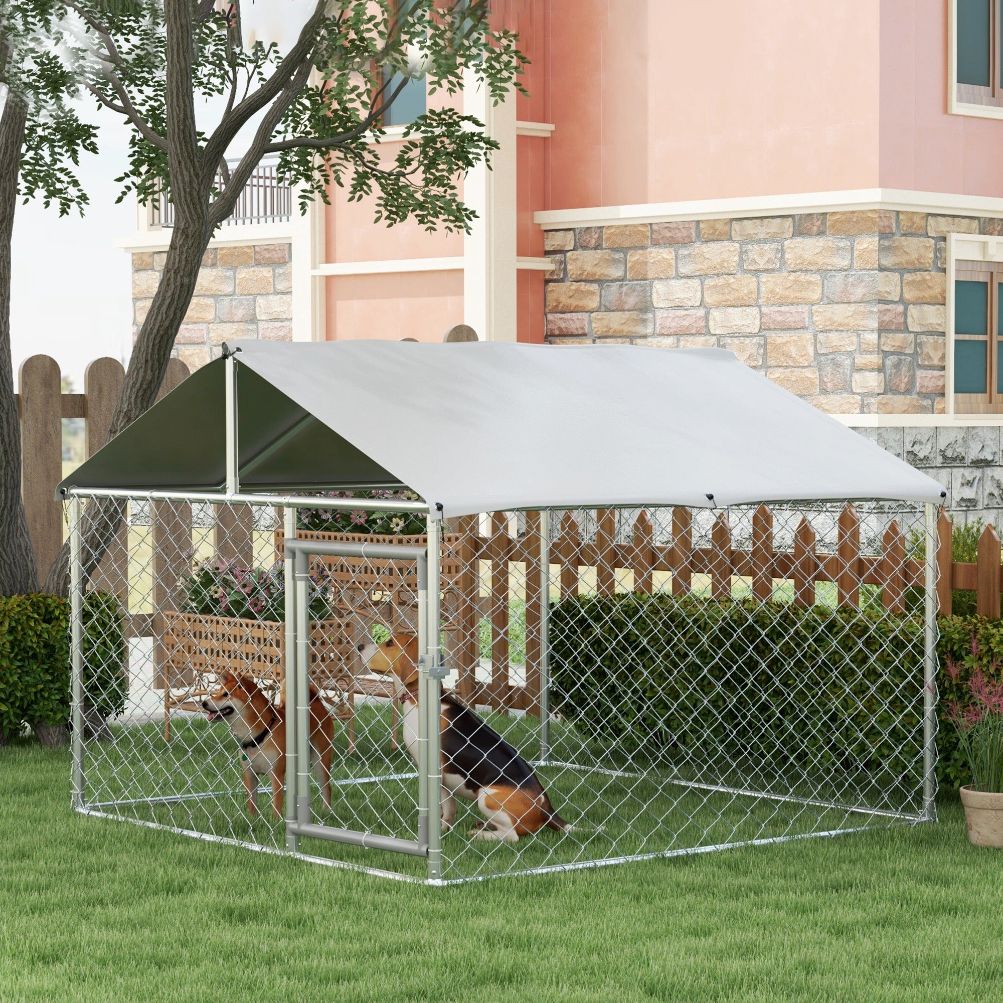 Canil Exterior para Cães Médios Prata 200x200x150 cm