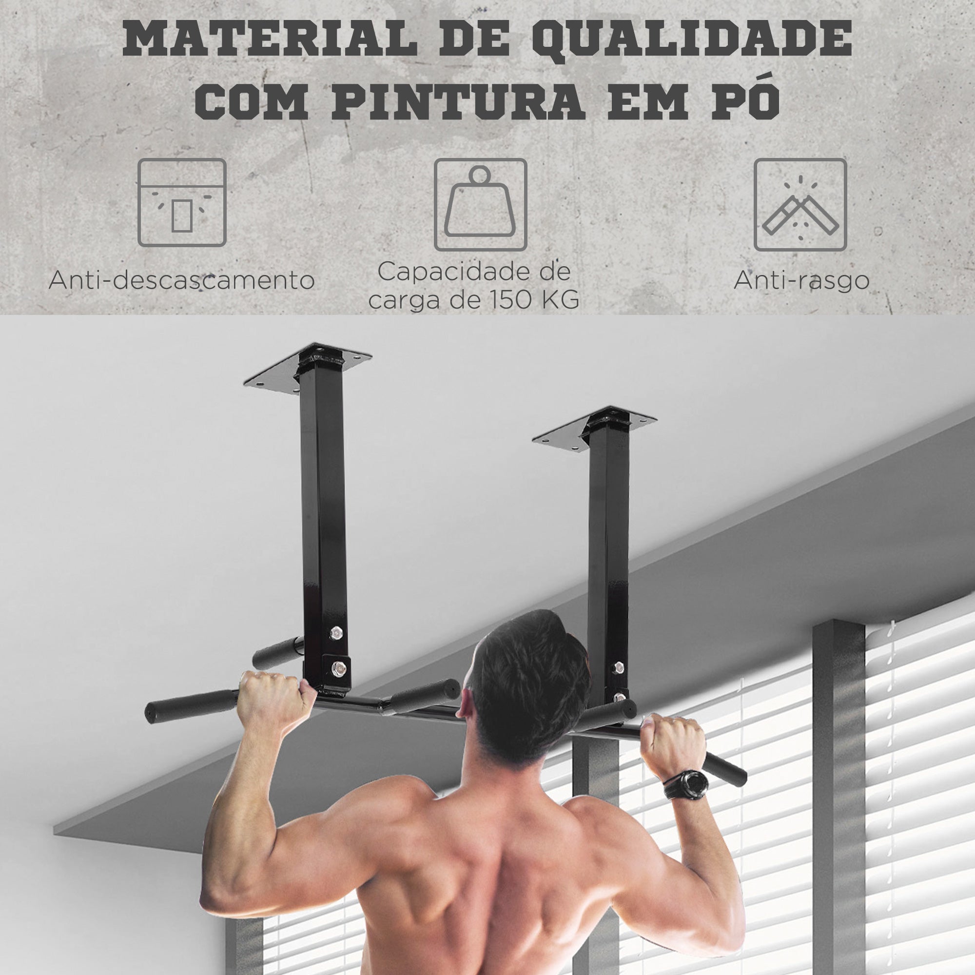 Barra de Elevação de Parede – 105,5x28x49 cm – Preto – Aço