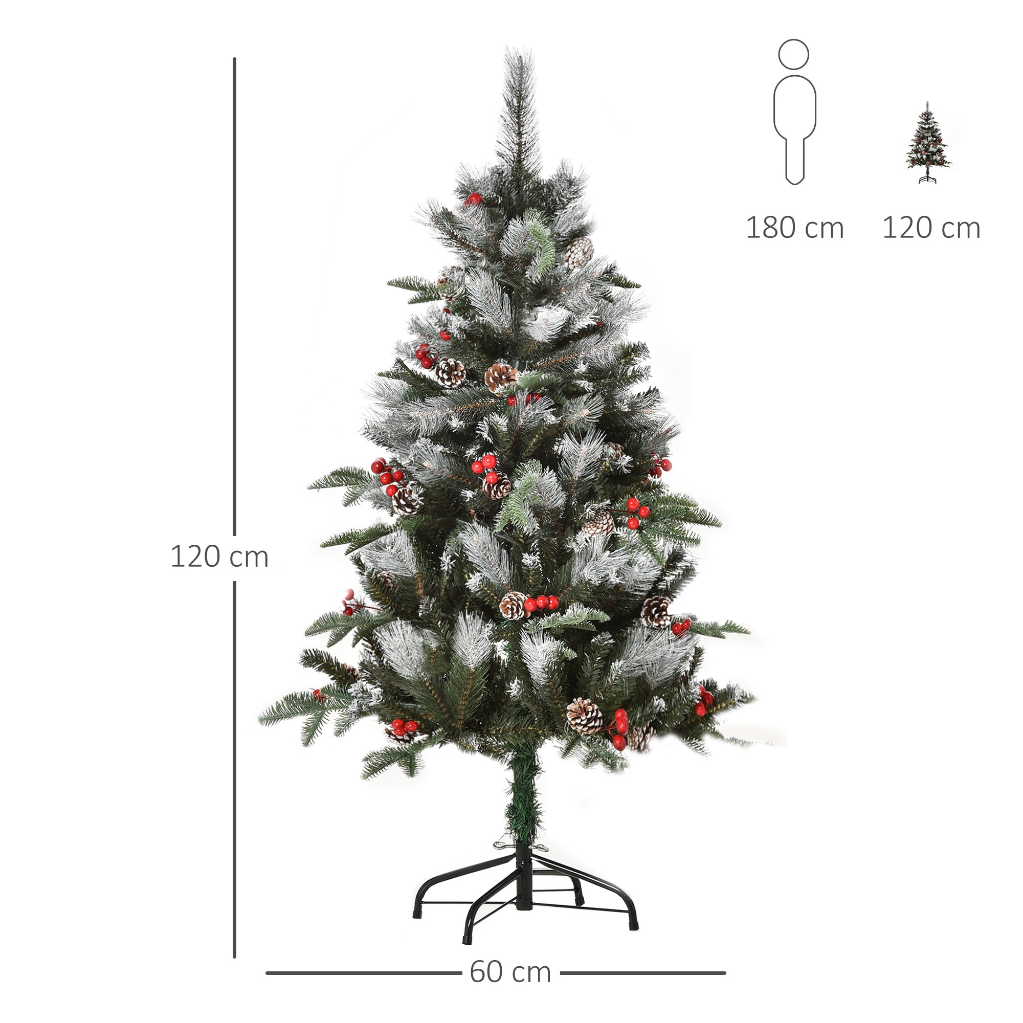Árvore de Natal Artificial 120cm Verde com 239 Ramas e Detalhes Naturais
