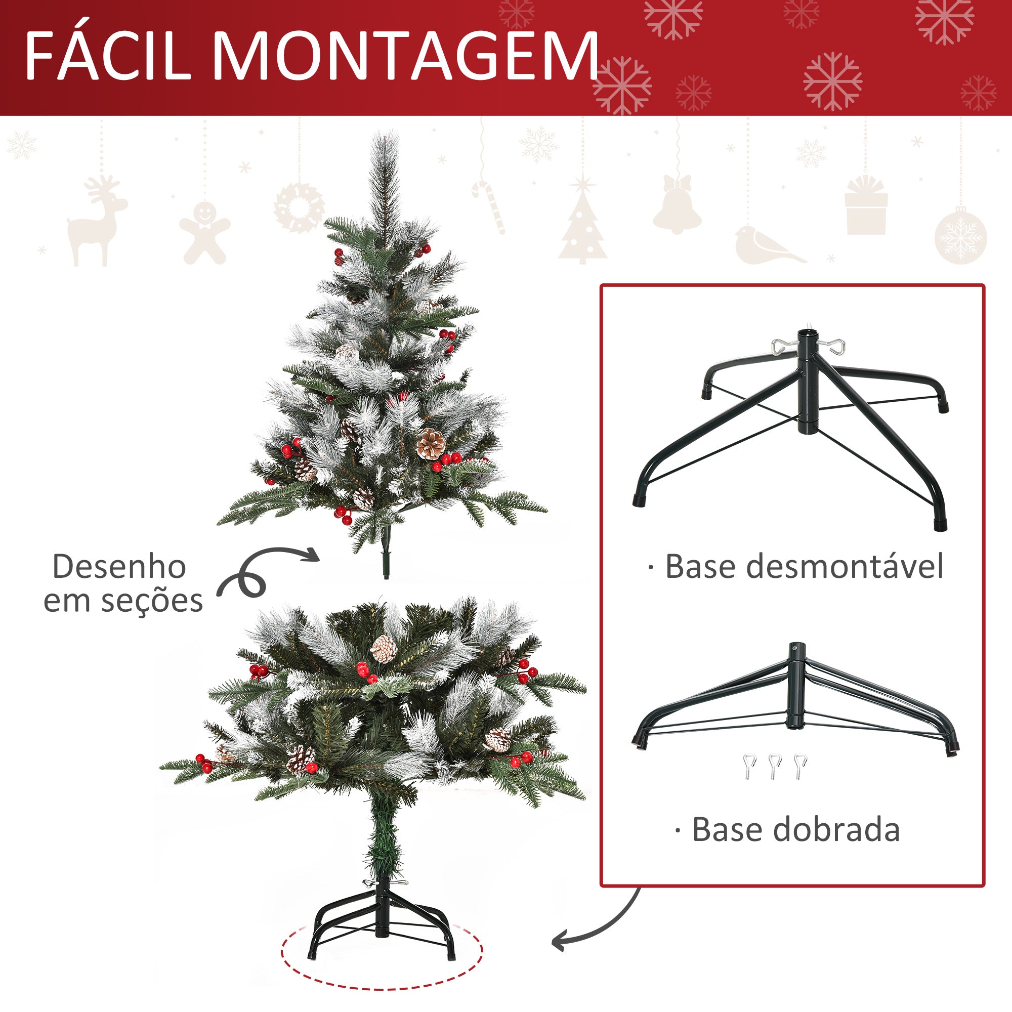 Árvore de Natal Artificial 120cm Verde com 239 Ramas e Detalhes Naturais