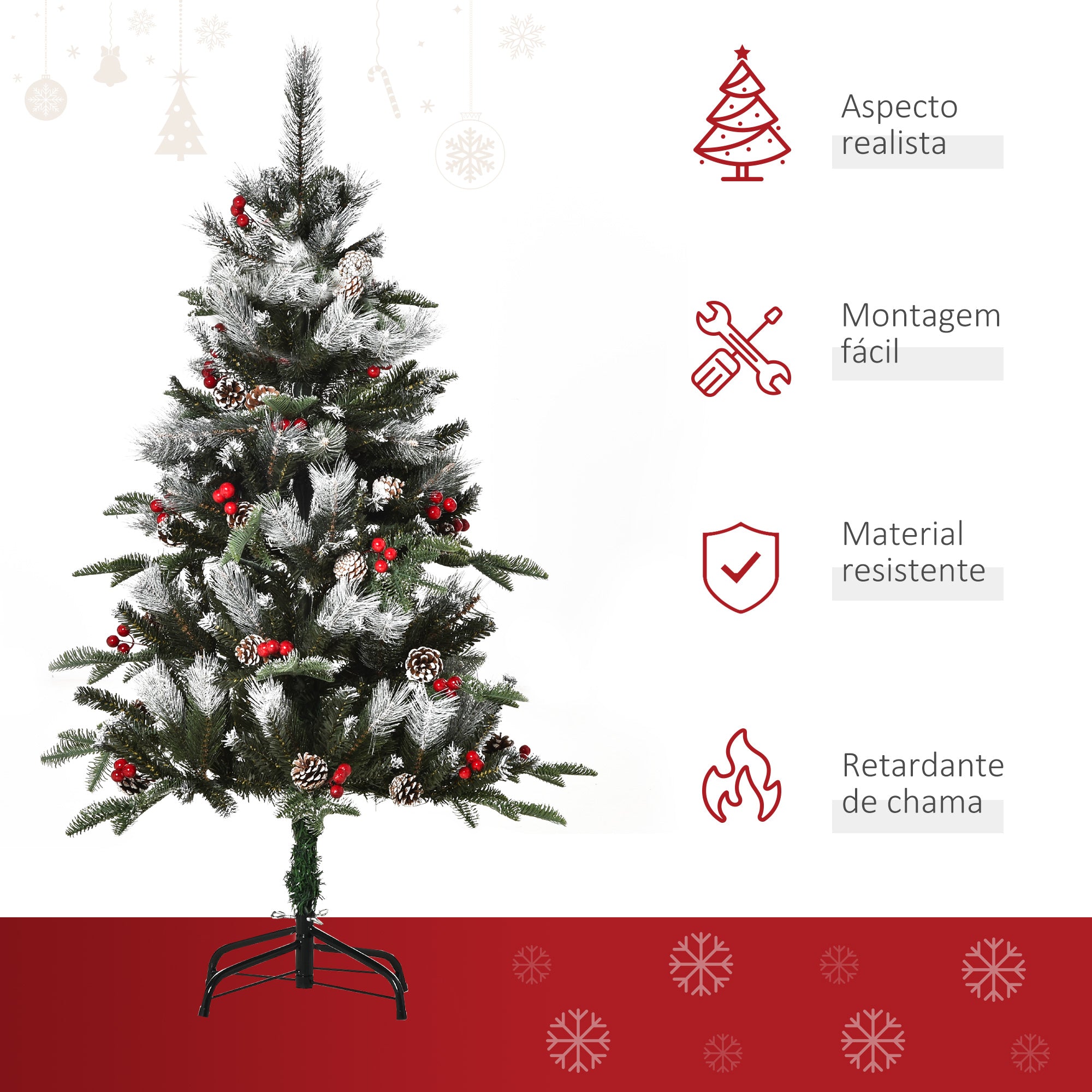 Árvore de Natal Artificial 120cm Verde com 239 Ramas e Detalhes Naturais
