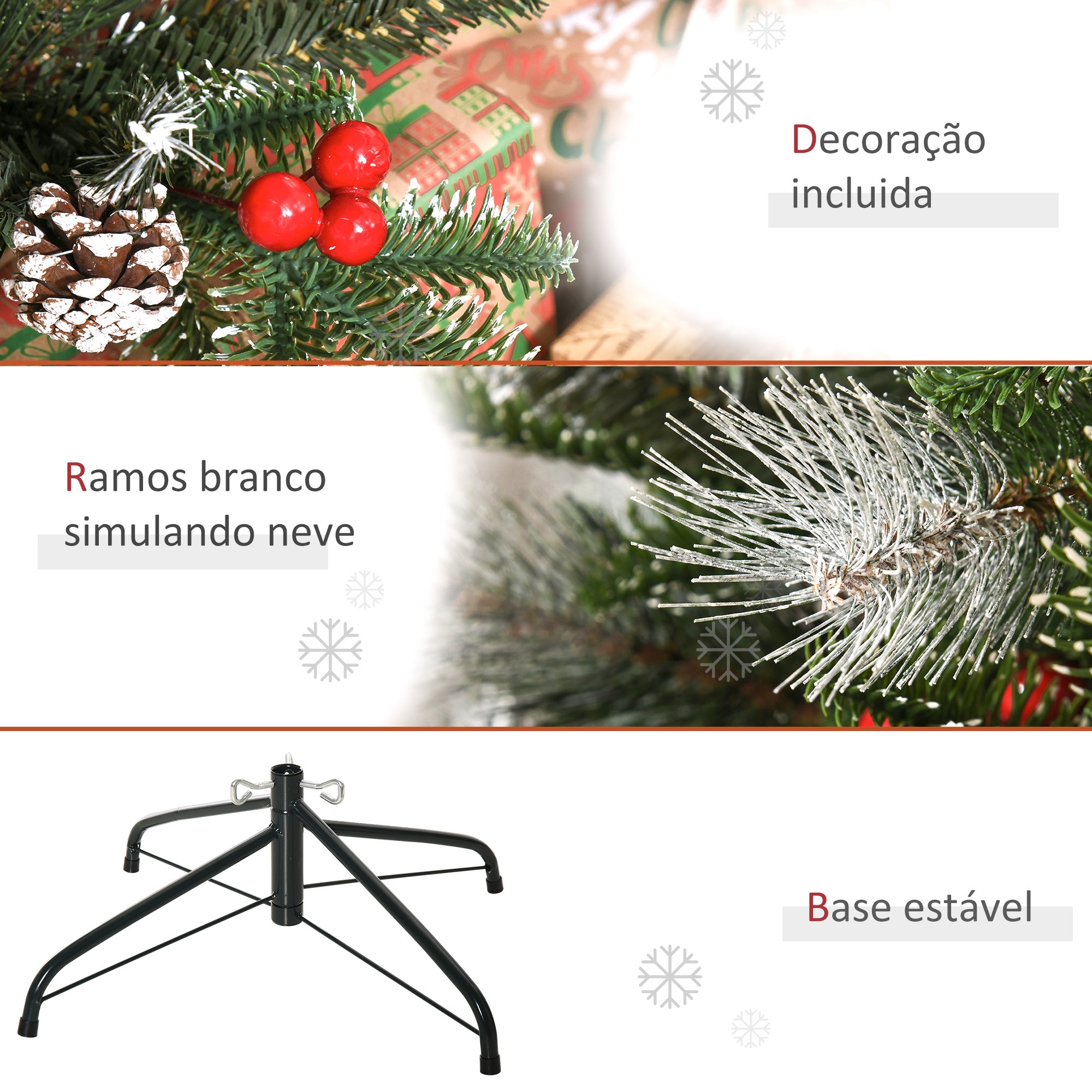 Árvore de Natal Artificial 120cm Verde com 239 Ramas e Detalhes Naturais