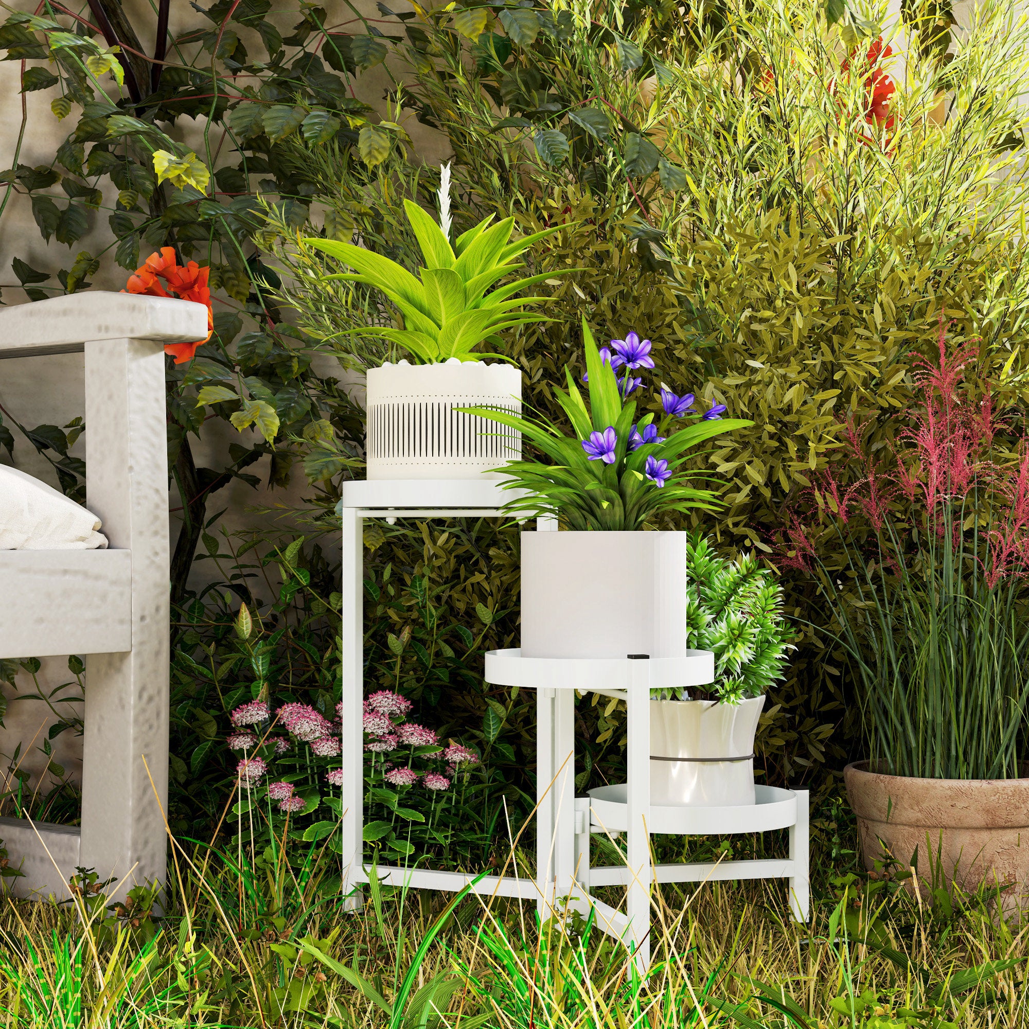 Suporte para Plantas Dobrável de 3 Níveis 40x40x42 cm - Branco
