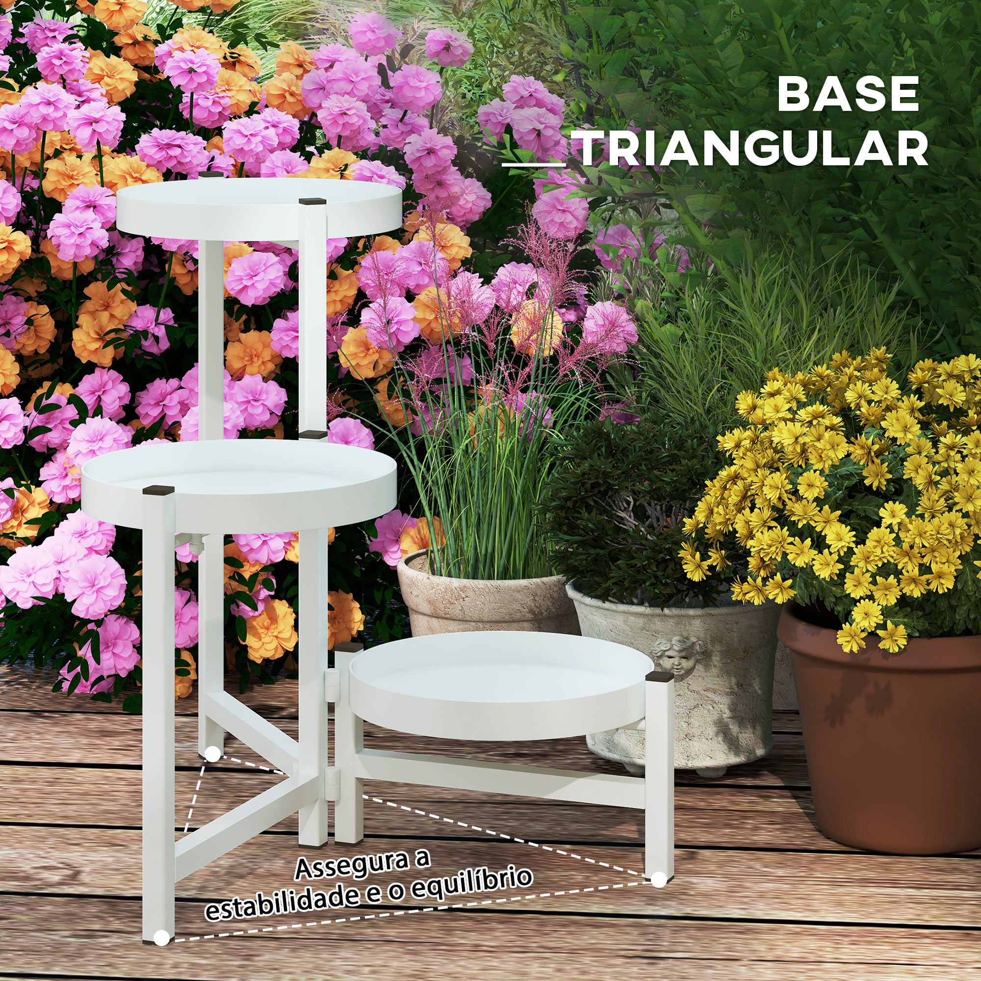 Suporte para Plantas Dobrável de 3 Níveis 40x40x42 cm - Branco