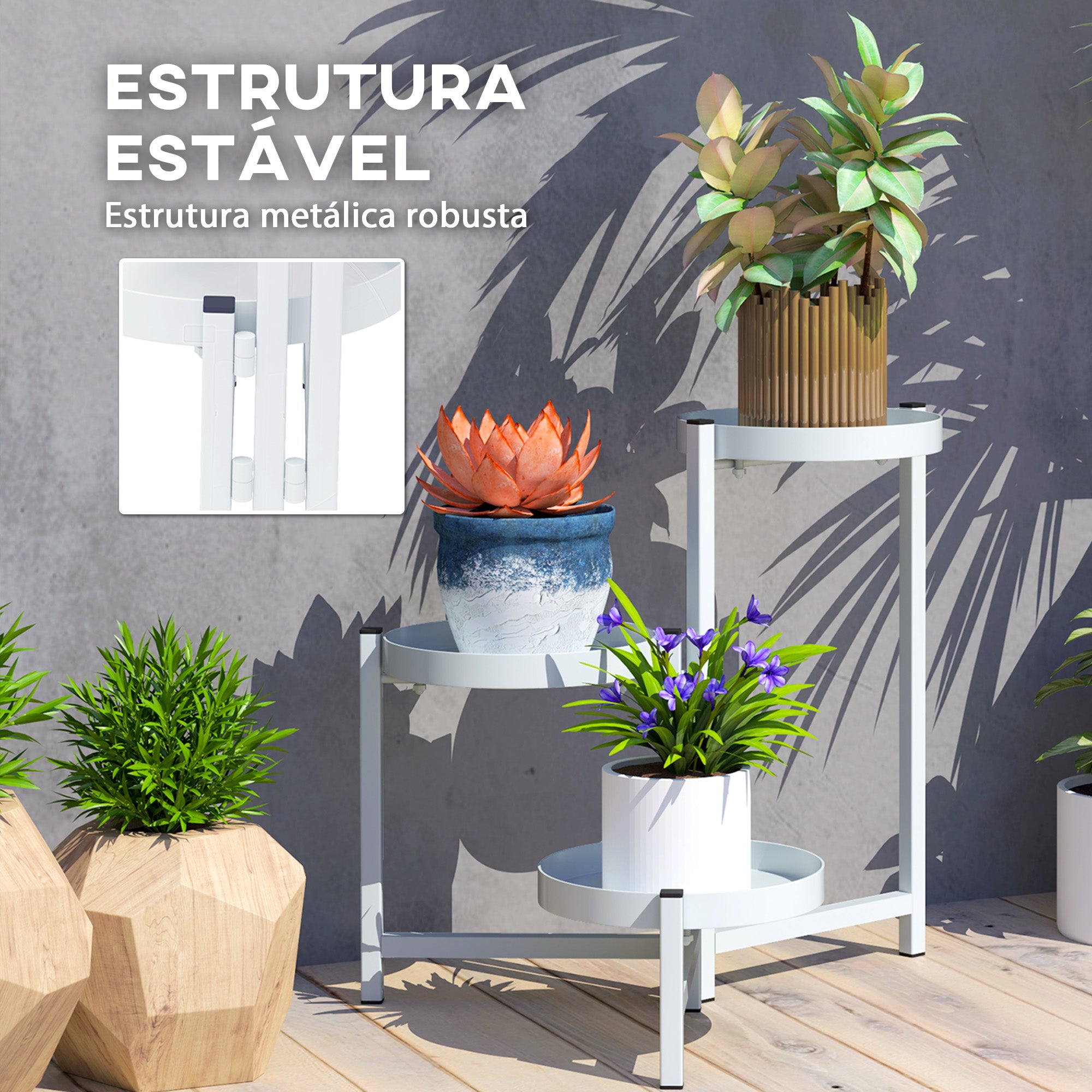 Suporte para Plantas Dobrável de 3 Níveis 40x40x42 cm - Branco