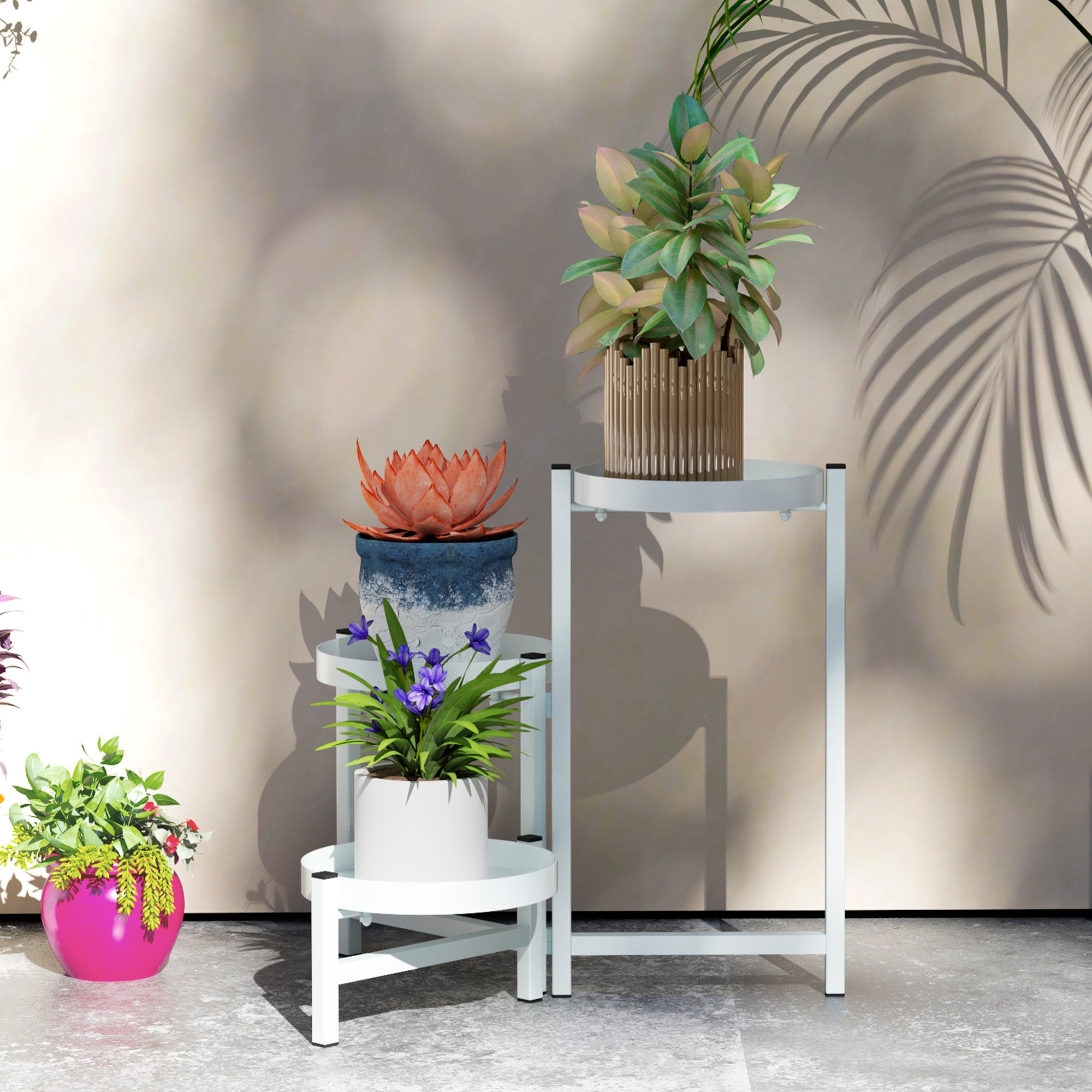 Suporte para Plantas Dobrável de 3 Níveis 40x40x42 cm - Branco