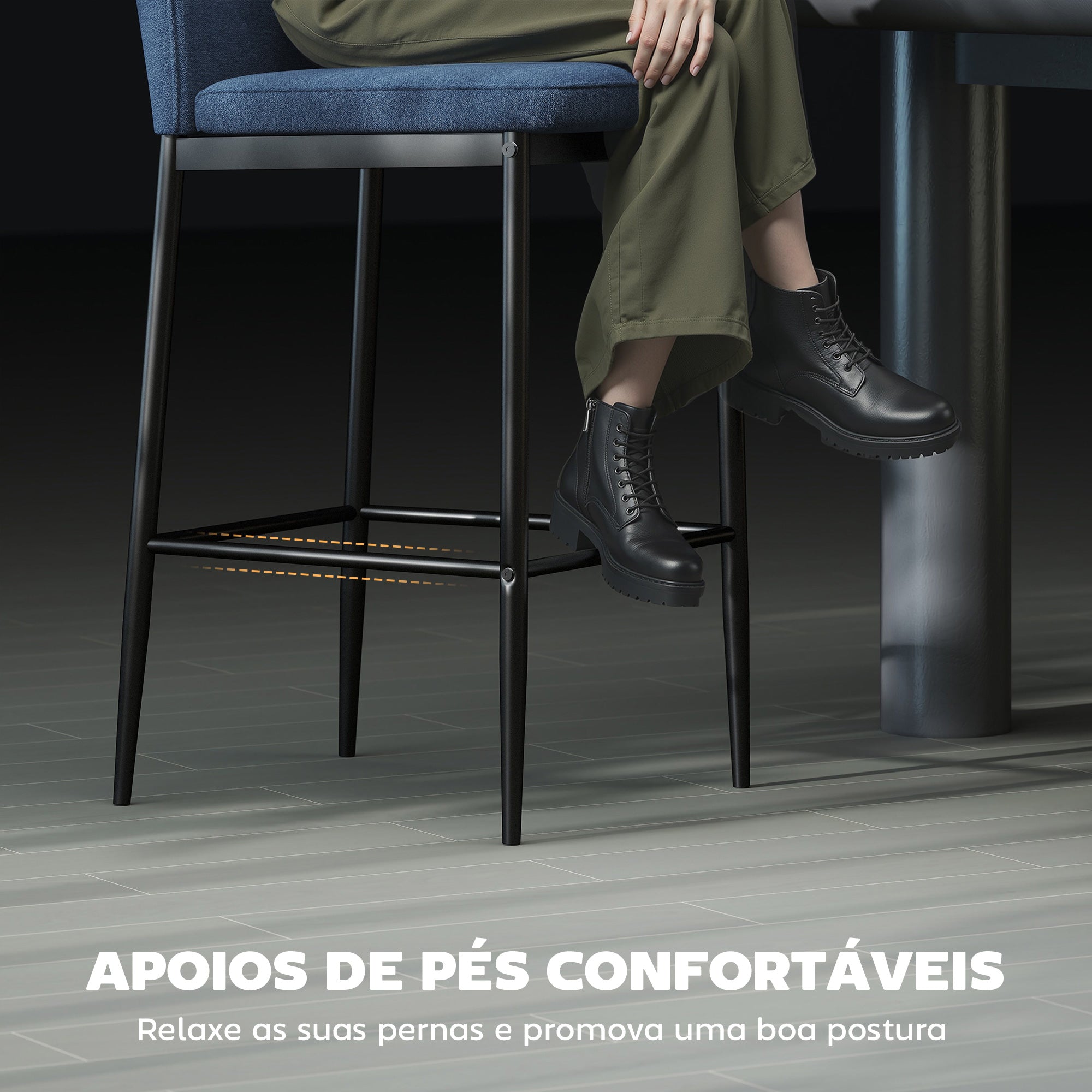 Bancos de Bar Estofados em Veludo Azul 41x52x97 cm - Conjunto de 2