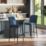 Bancos de Bar Estofados em Veludo Azul 41x52x97 cm - Conjunto de 2