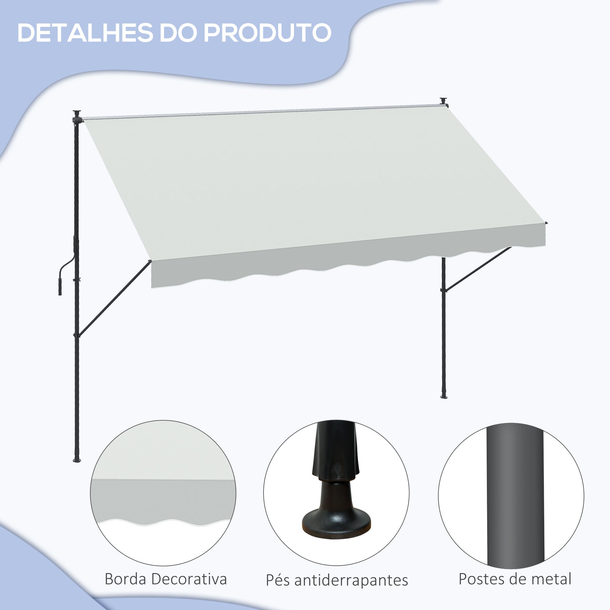 Toldo Manual Retrátil 300x170x200-290cm - Cor Creme