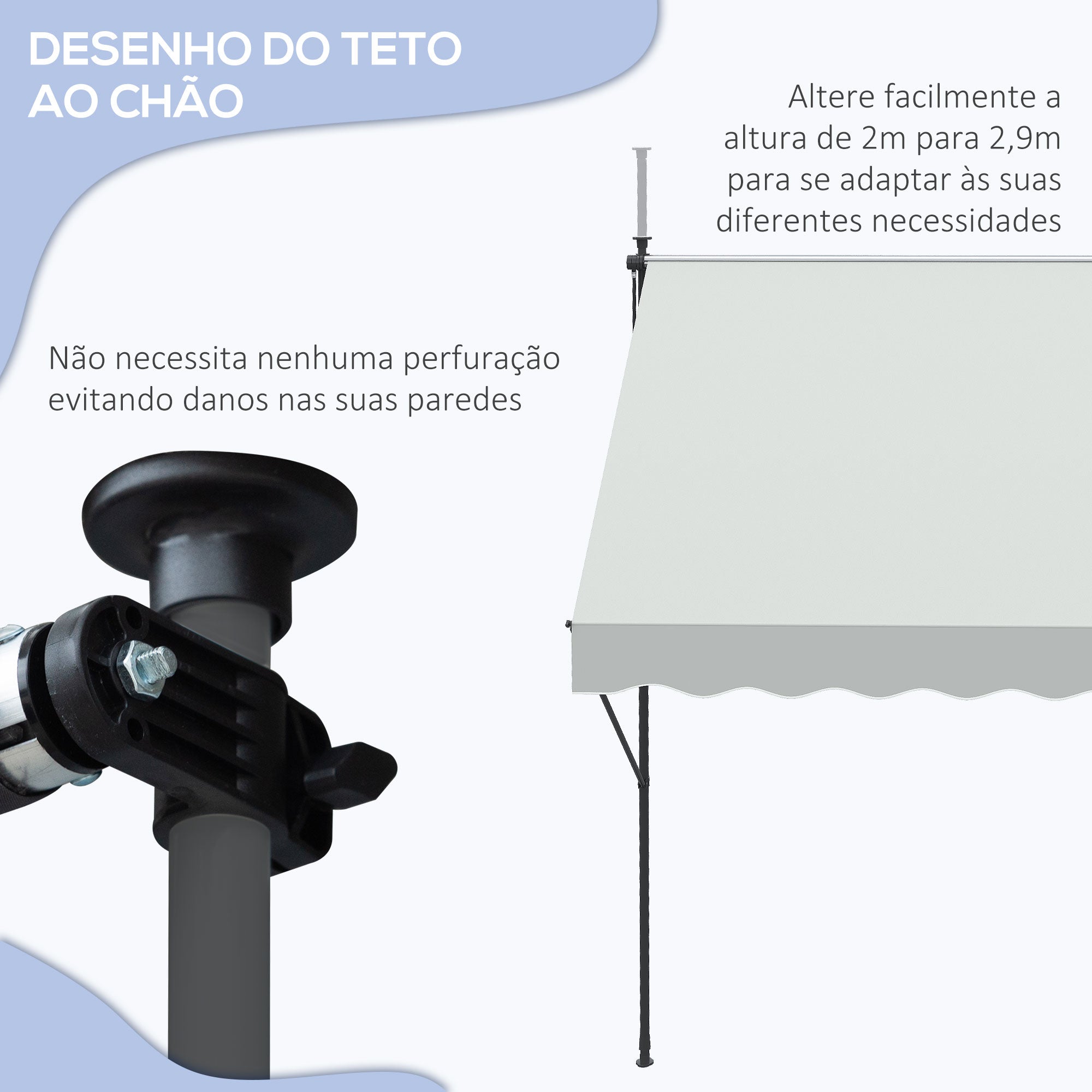 Toldo Manual Retrátil 300x170x200-290cm - Cor Creme