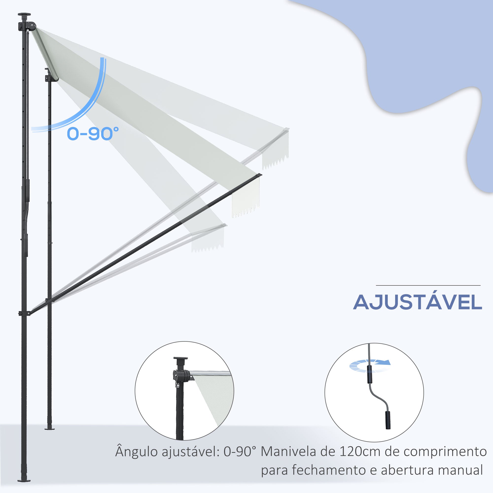 Toldo Manual Retrátil 300x170x200-290cm - Cor Creme