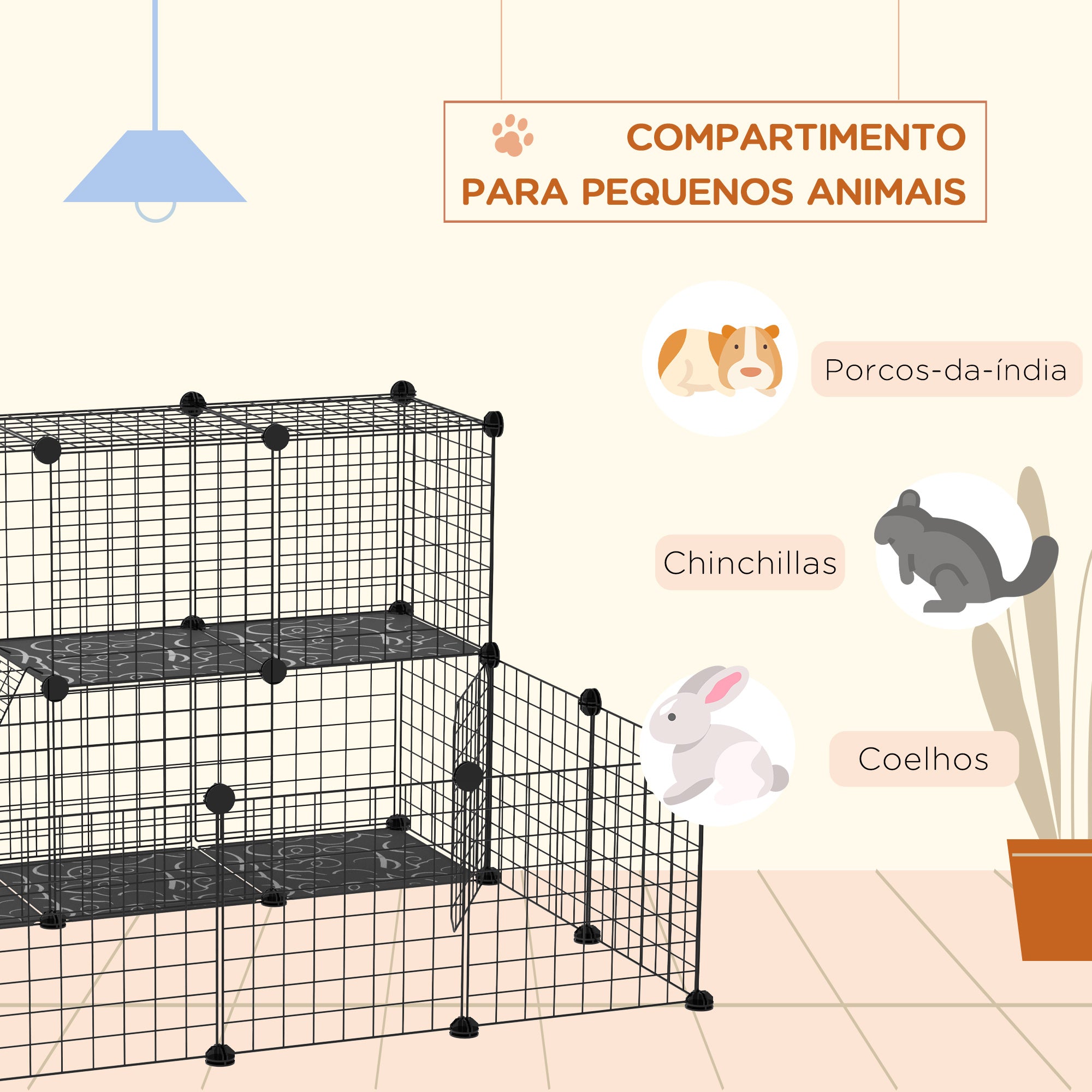Recinto Modular para Pequenos Animais 105x105x70cm Preto