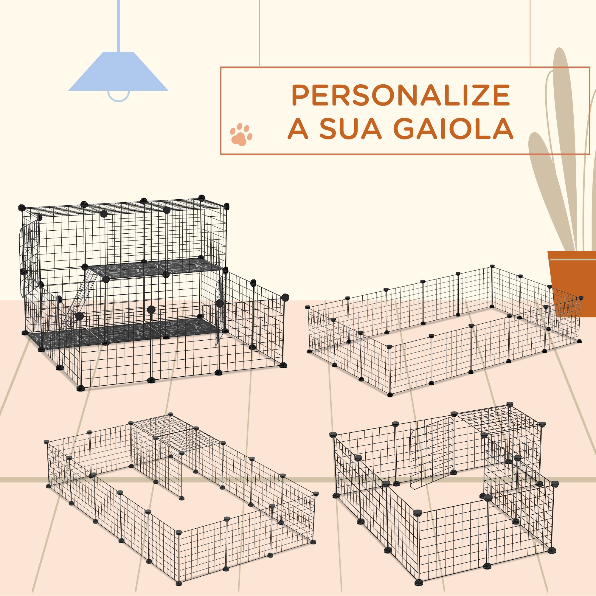 Recinto Modular para Pequenos Animais 105x105x70cm Preto