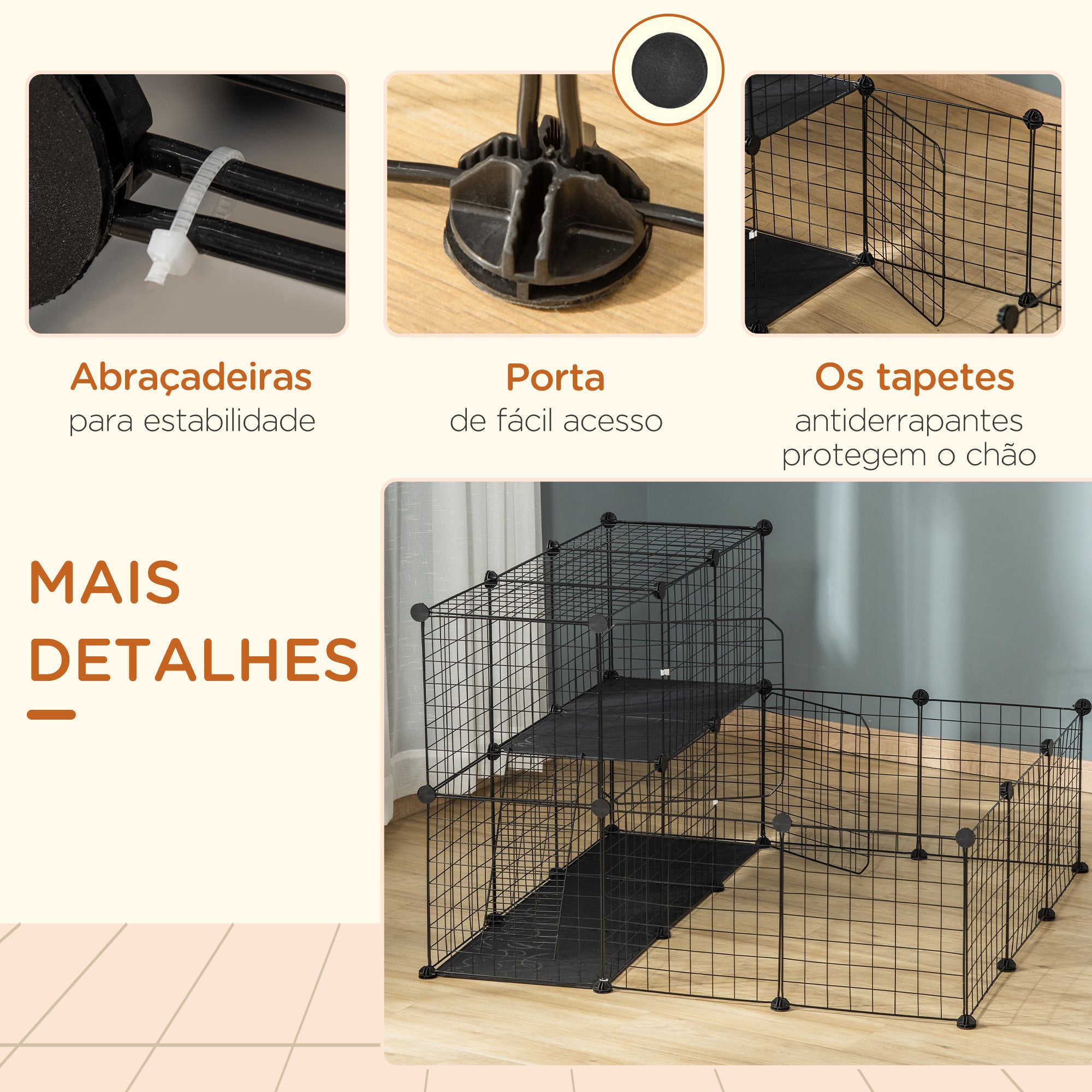 Recinto Modular para Pequenos Animais 105x105x70cm Preto