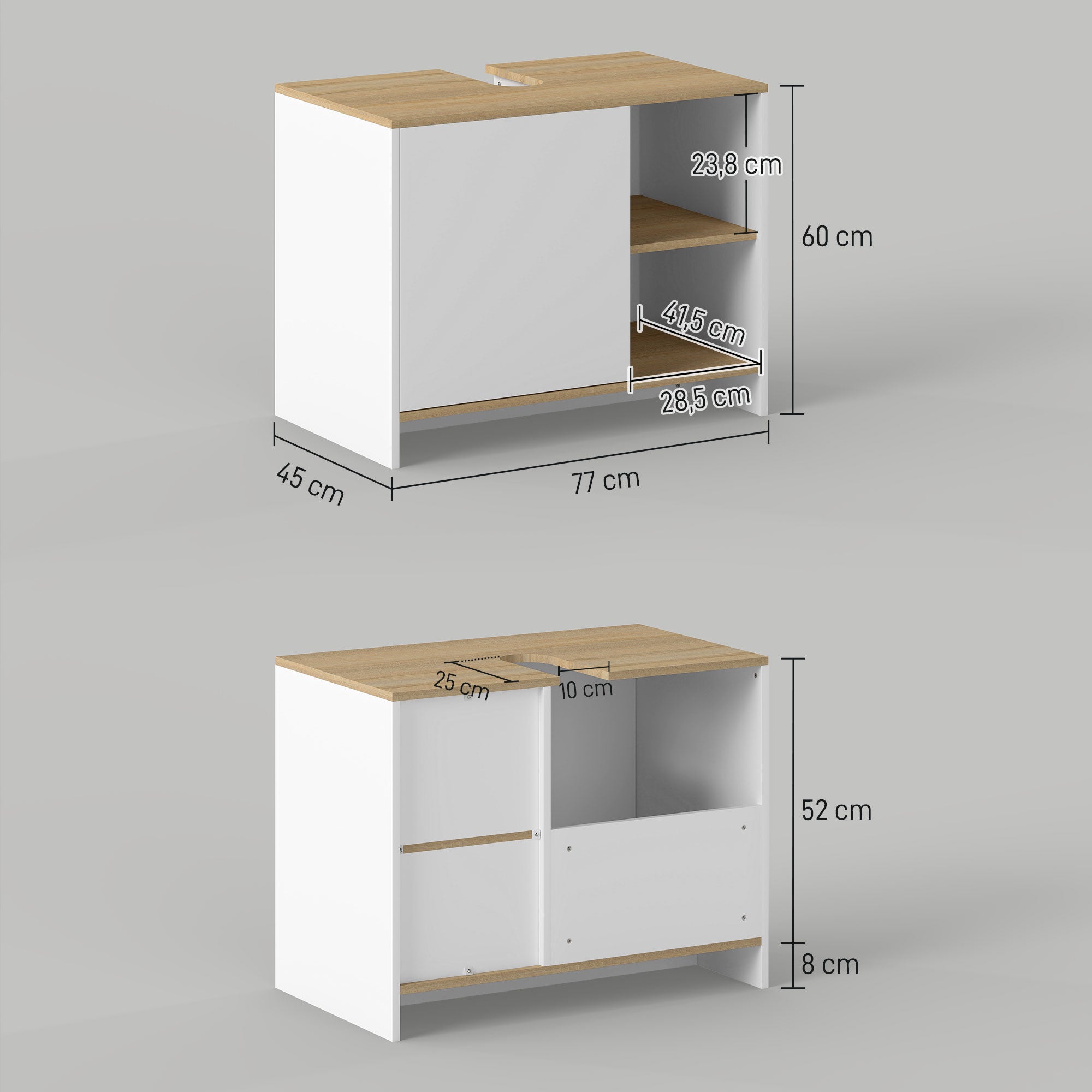 Móvel para Lavatório Branco e Madeira 77x45x60 cm - Organização e Elegância