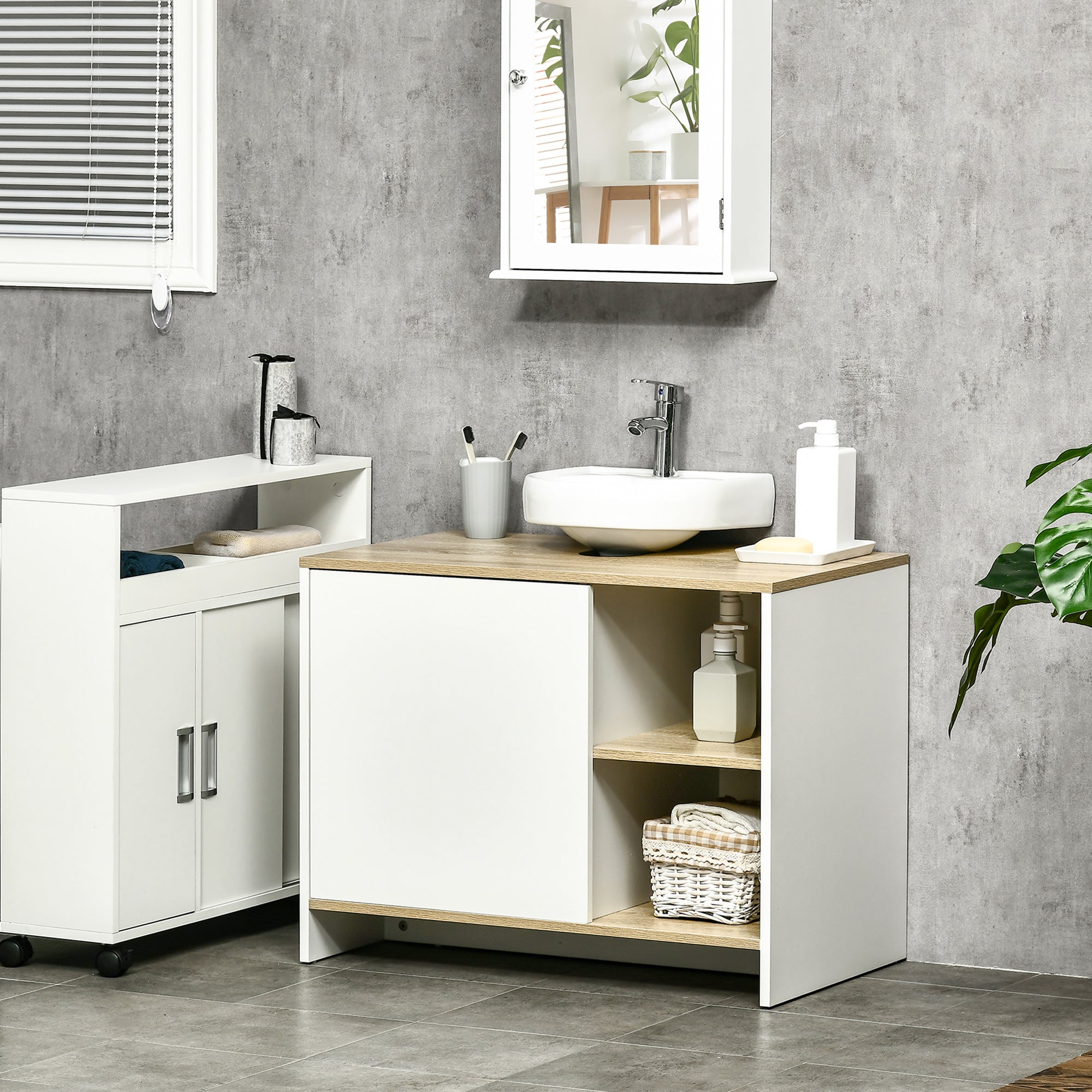 Móvel para Lavatório Branco e Madeira 77x45x60 cm - Organização e Elegância