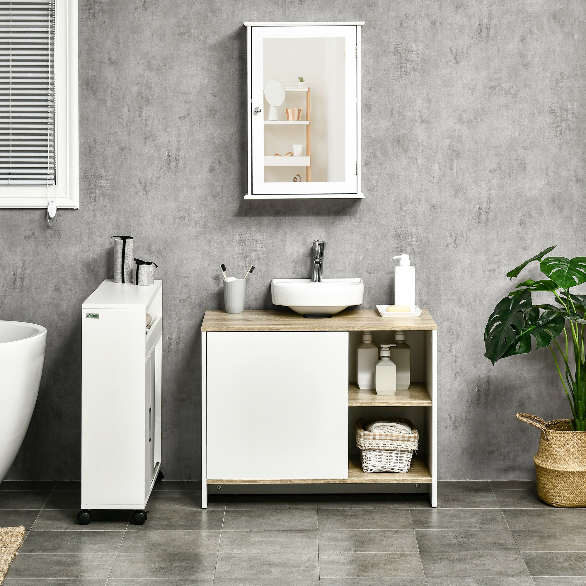 Móvel para Lavatório Branco e Madeira 77x45x60 cm - Organização e Elegância