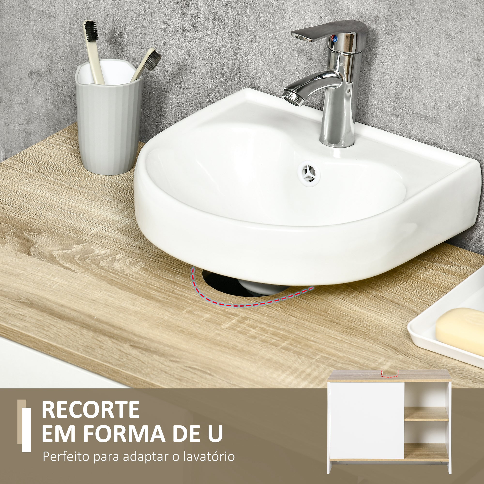 Móvel para Lavatório Branco e Madeira 77x45x60 cm - Organização e Elegância
