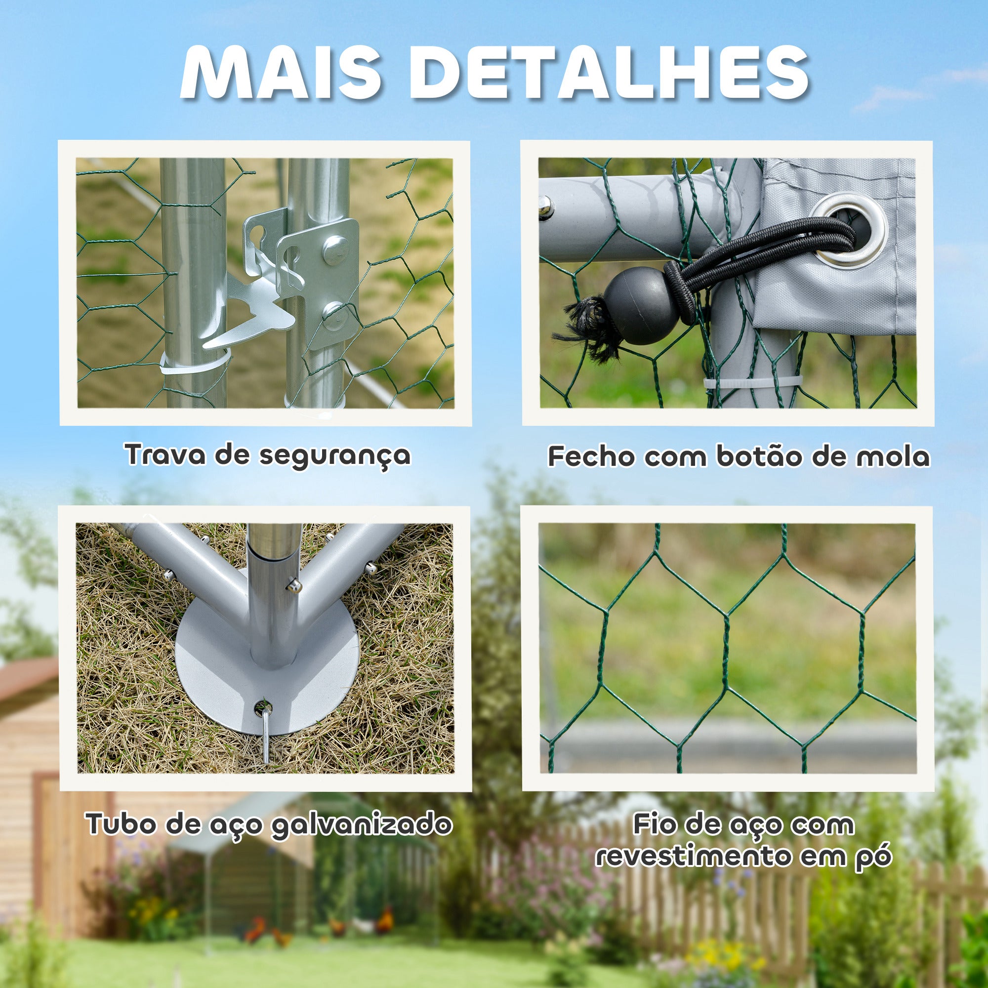 Galinheiro de Exterior – 300x170x190 cm – Prateado – Aço Galvanizado