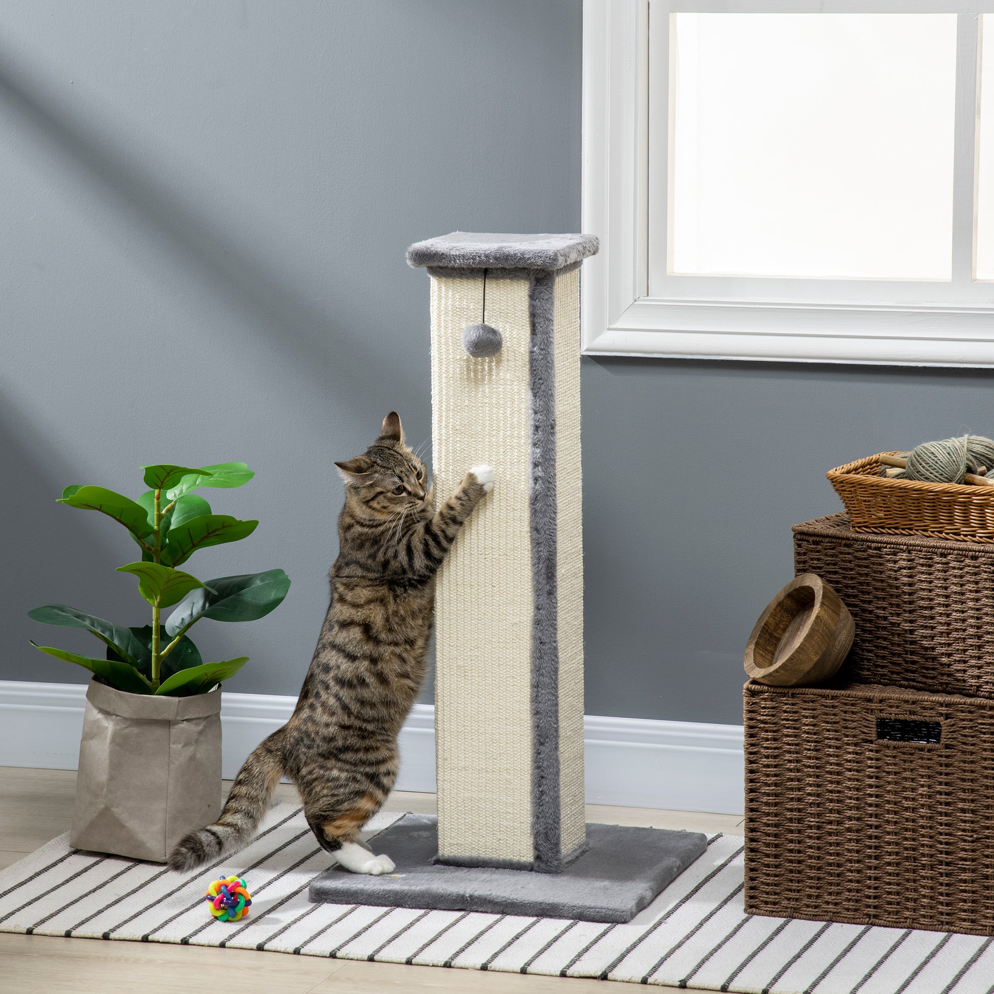 Poste Arranhador para Gatos Cinza e Creme 41x41x81 cm