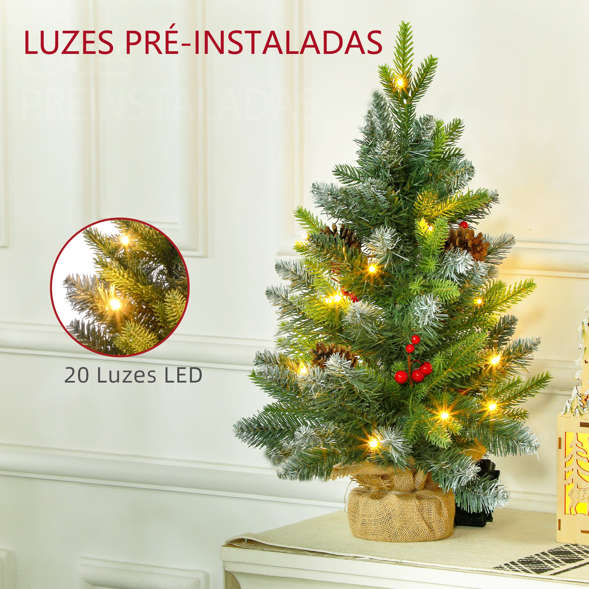 Árvore de Natal Artificial de Mesa 60cm Verde – Plástico, Cimento, Metal