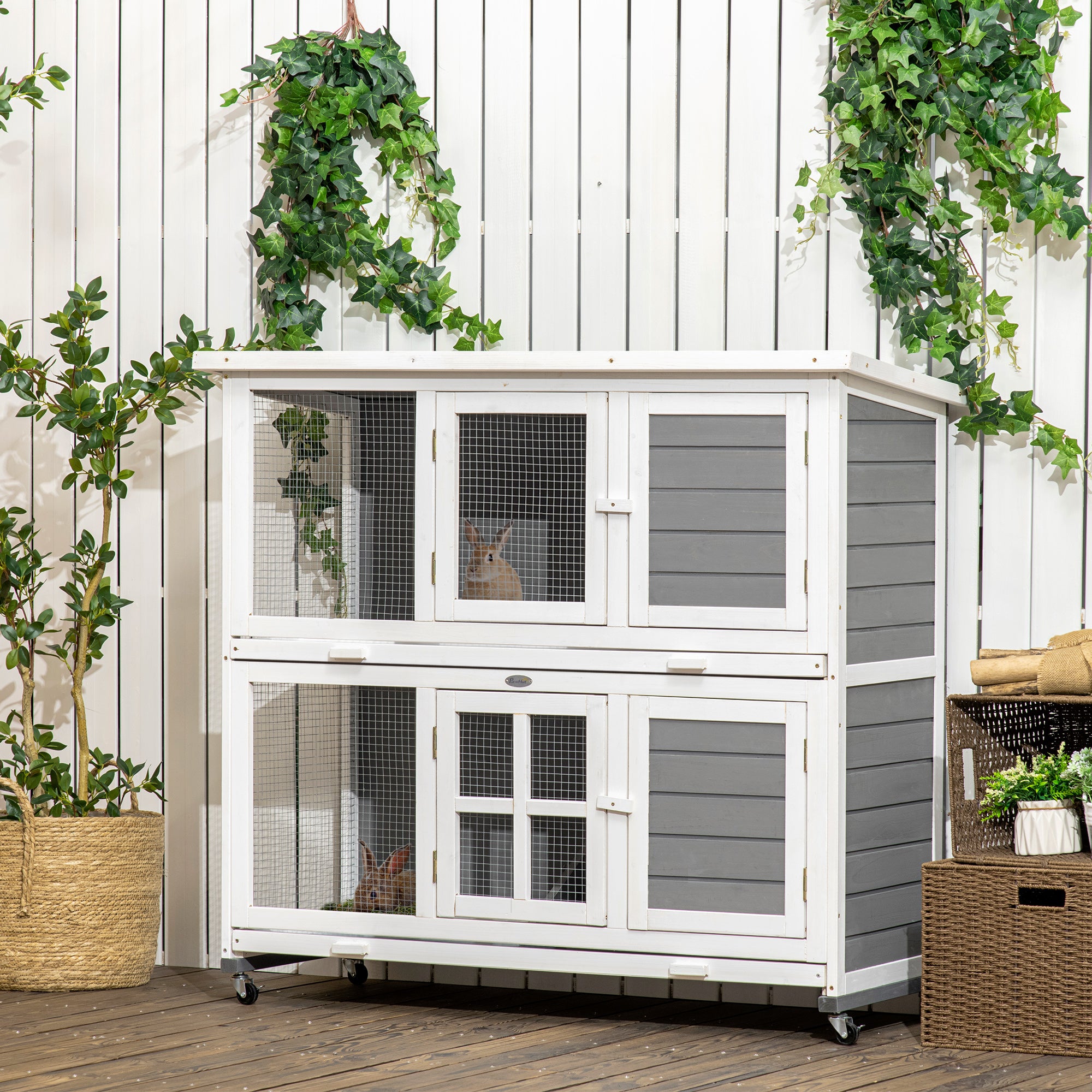 Coelheira de Madeira – 119x50,5x109 cm – Branco e Cinza