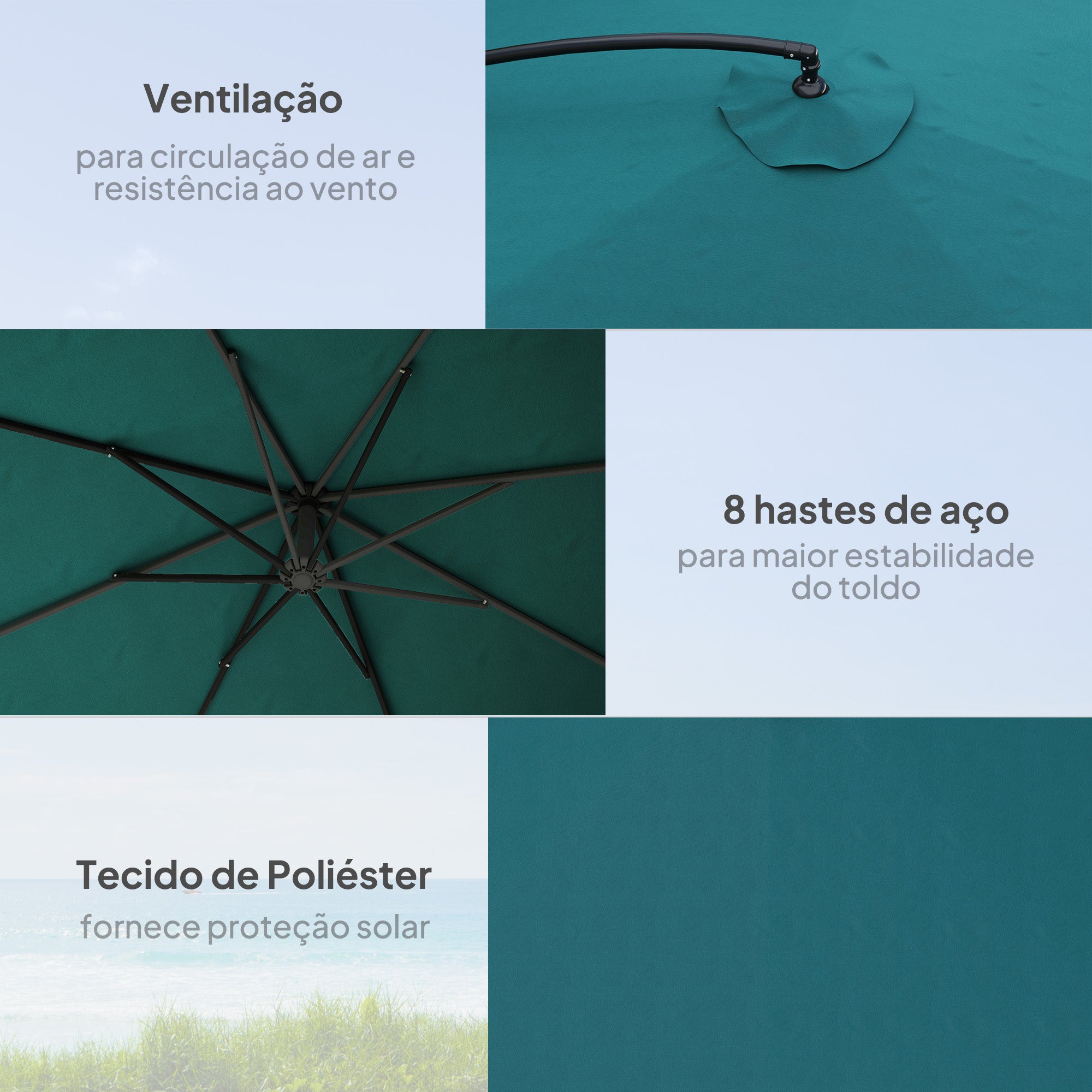 Chapéu de Sol de Jardim 295x295x260 cm - Verde Escuro