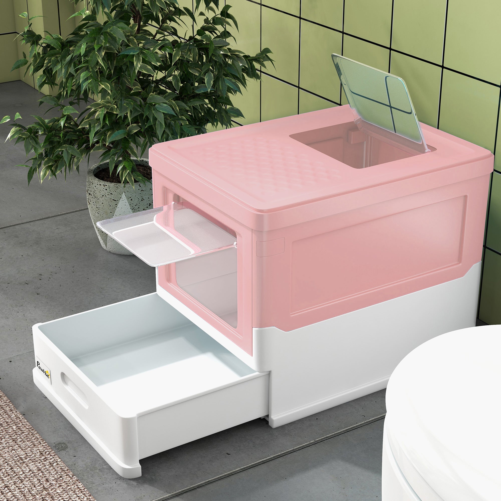 Caixa de Areia para Gatos Dobrável com Cobertura Rosa 47,5x35,5x36,7cm