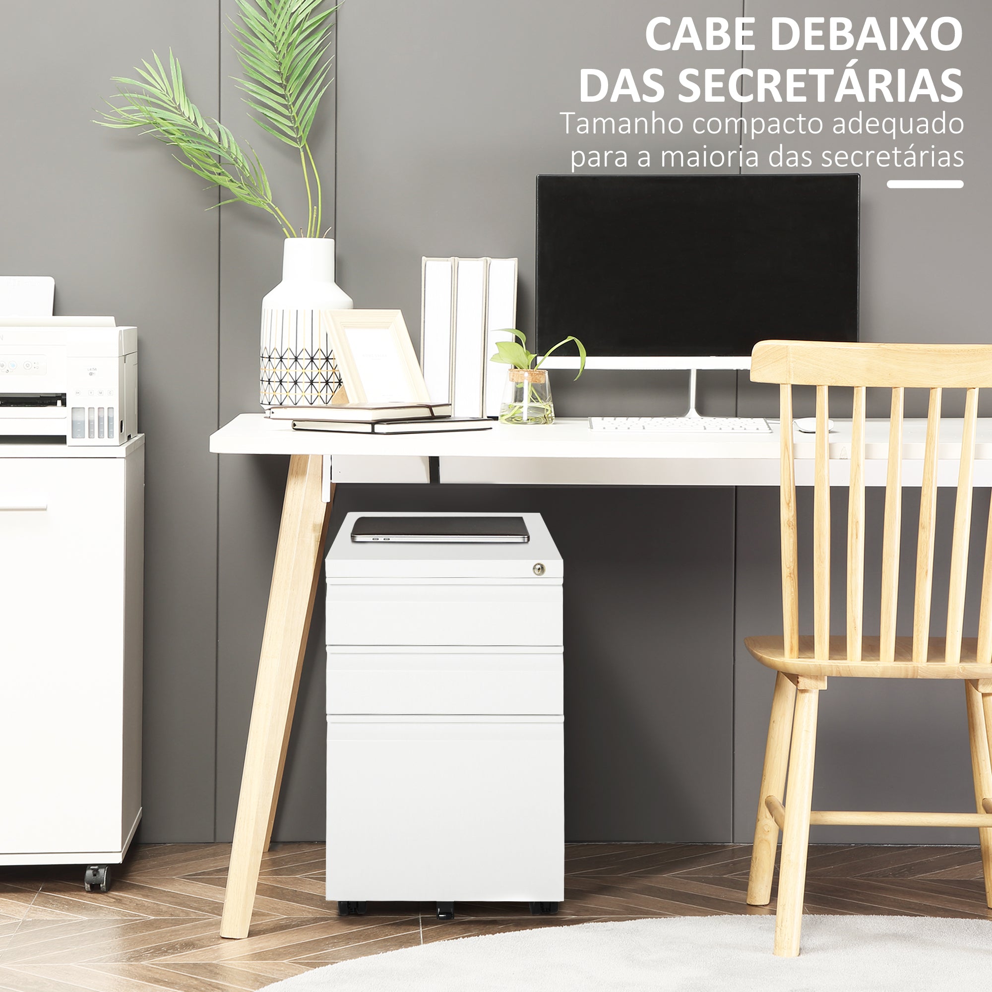 Bloco de Gavetas para Escritório com Rodas 39x48x60 cm - Branco