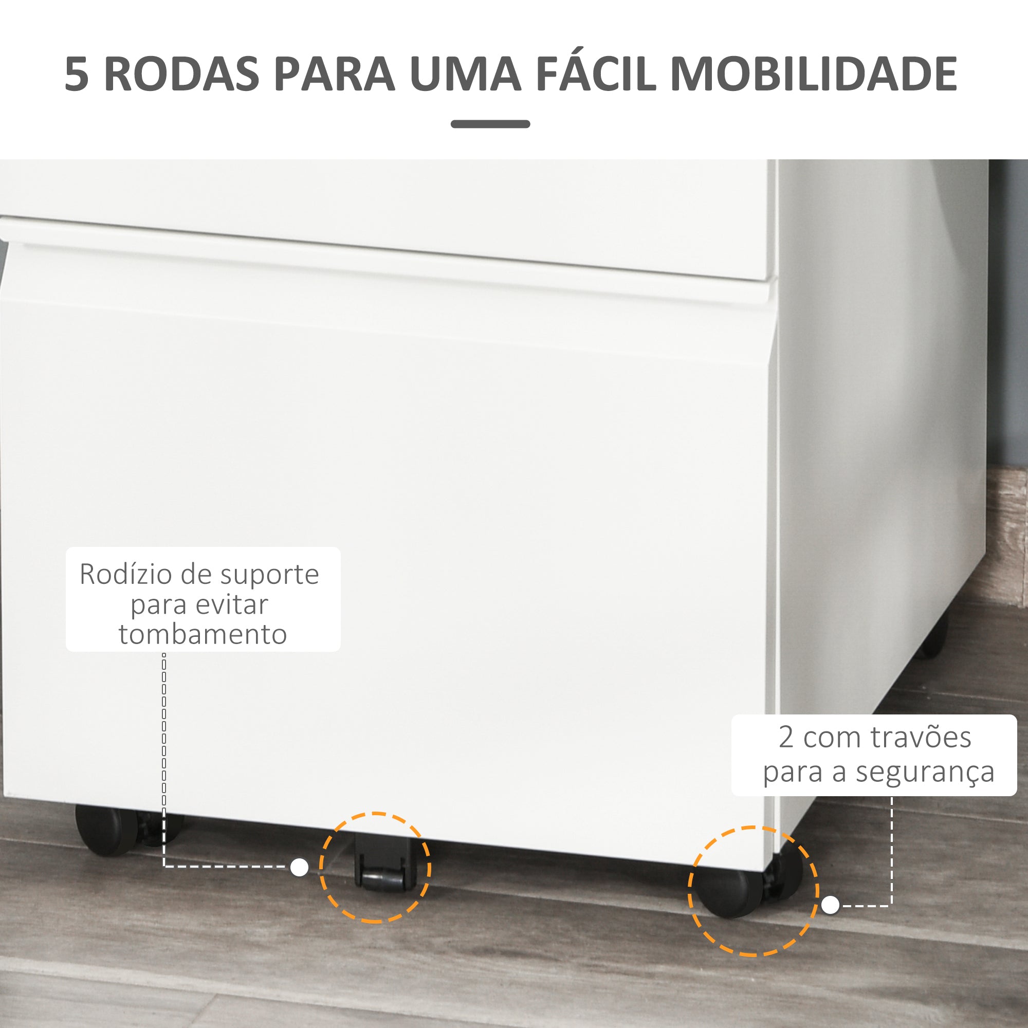 Bloco de Gavetas para Escritório com Rodas 39x48x60 cm - Branco