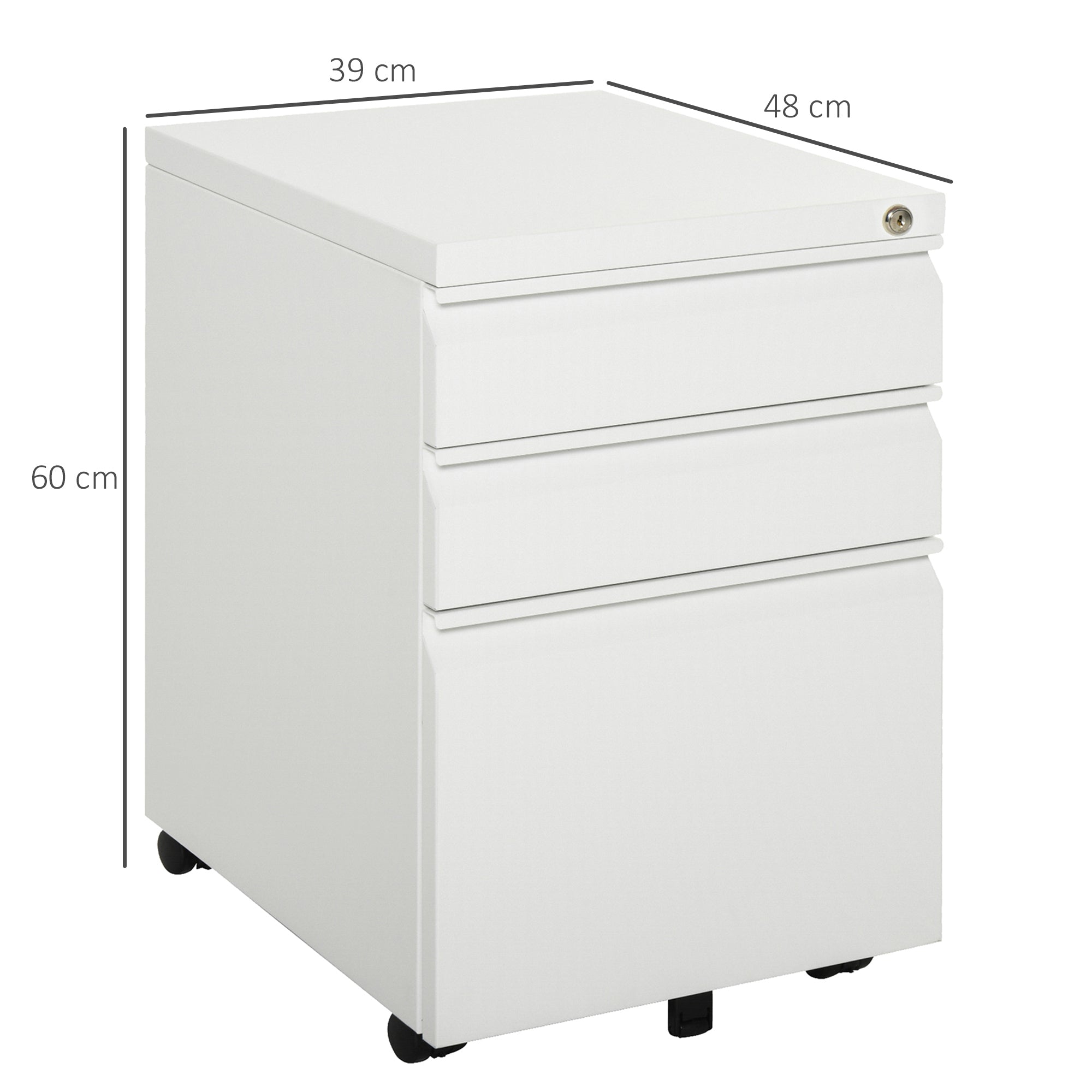 Bloco de Gavetas para Escritório com Rodas 39x48x60 cm - Branco