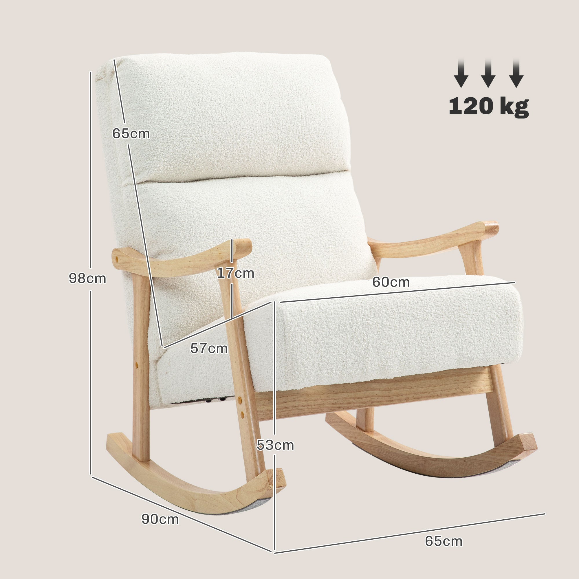 Poltrona Baloiço – 65x90x98 cm – Creme – Madeira de faia