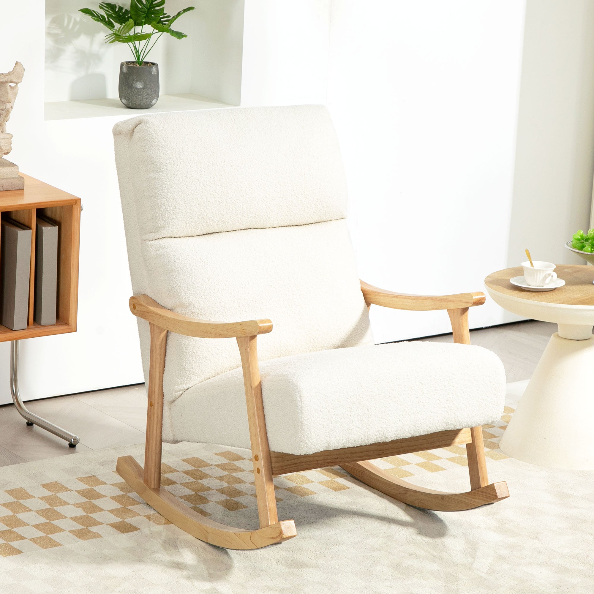 Poltrona Baloiço – 65x90x98 cm – Creme – Madeira de faia