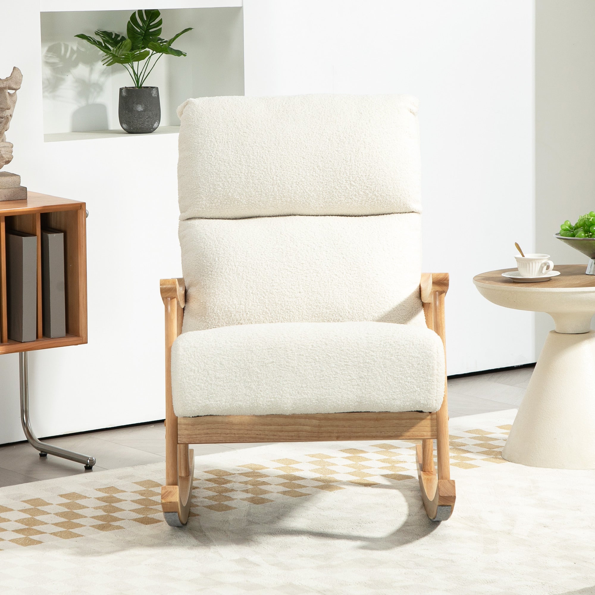 Poltrona Baloiço – 65x90x98 cm – Creme – Madeira de faia