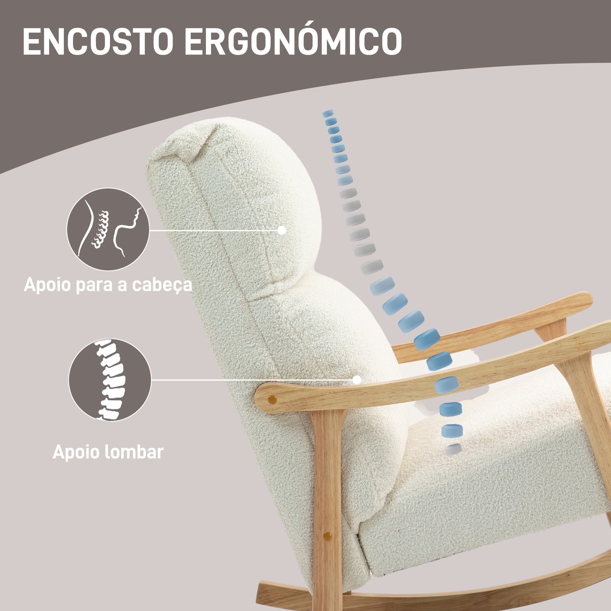 Poltrona Baloiço – 65x90x98 cm – Creme – Madeira de faia