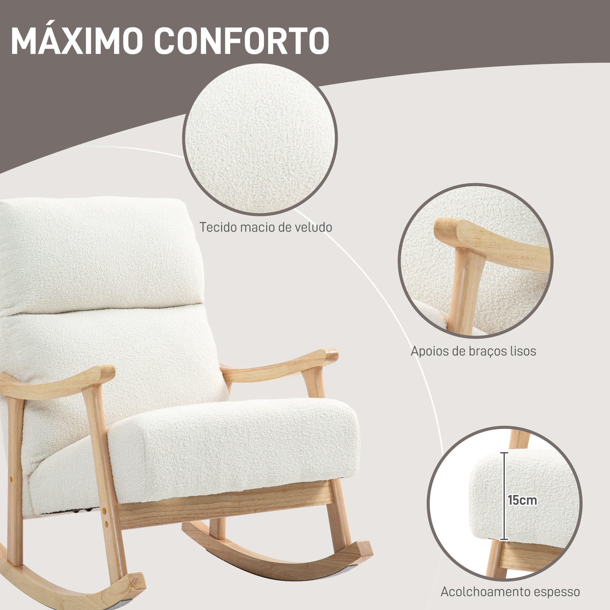 Poltrona Baloiço – 65x90x98 cm – Creme – Madeira de faia