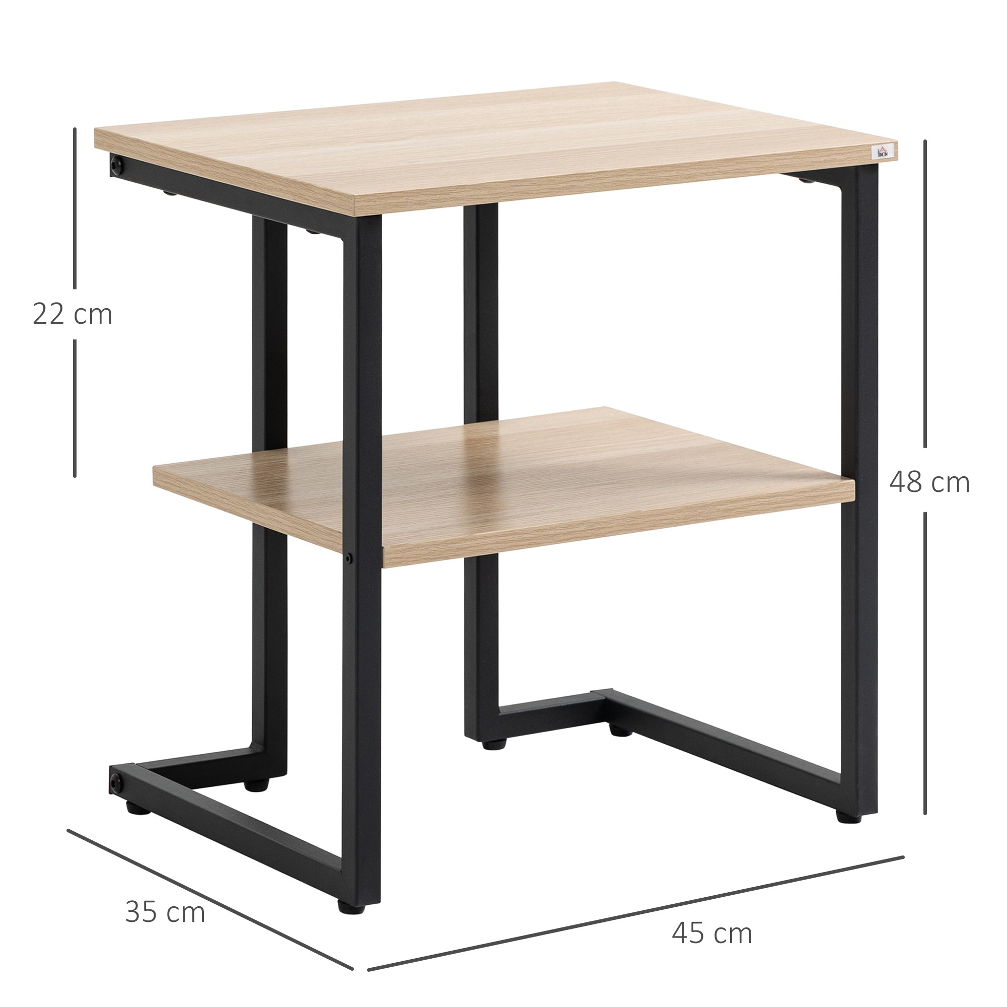 Mesa Auxiliar de 2 Níveis – 45x35x48cm – Preto – Madeira e Aço