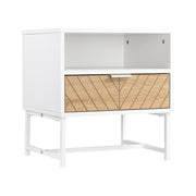 Mesa de Cabeceira Moderna com Gaveta e Compartimento 45x39x48 cm Branco e Madeira
