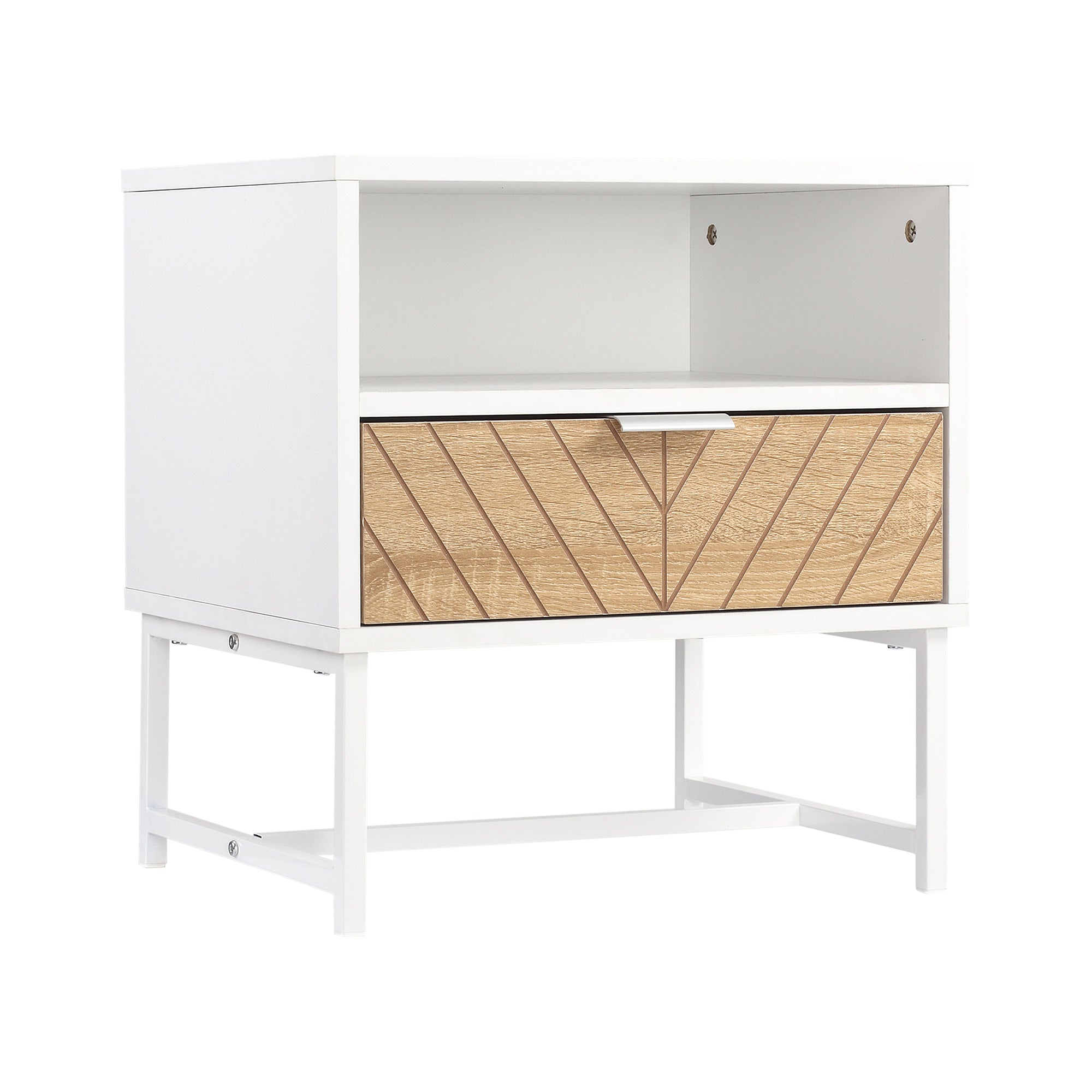 Mesa de Cabeceira Moderna com Gaveta e Compartimento 45x39x48 cm Branco e Madeira
