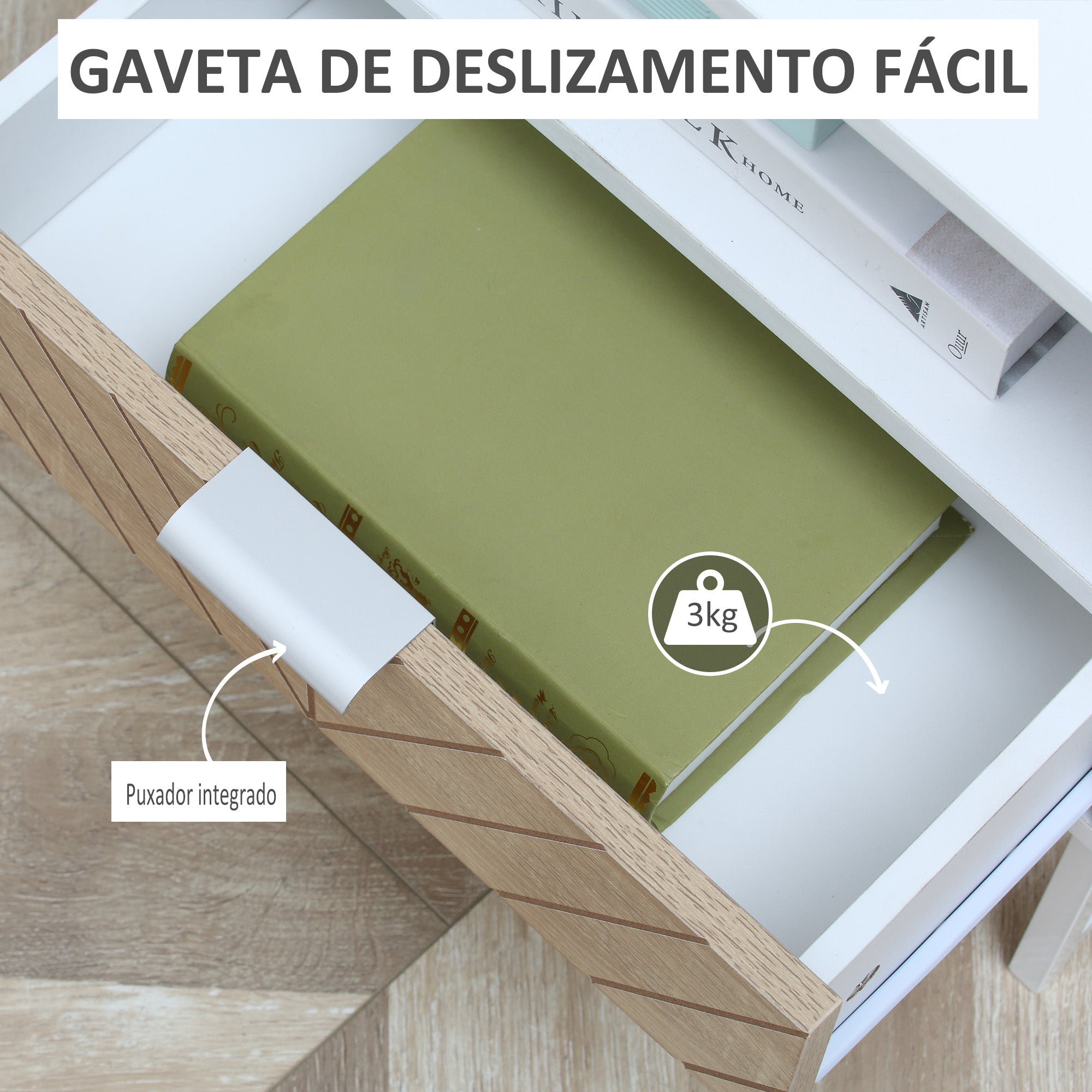 Mesa de Cabeceira Moderna com Gaveta e Compartimento 45x39x48 cm Branco e Madeira