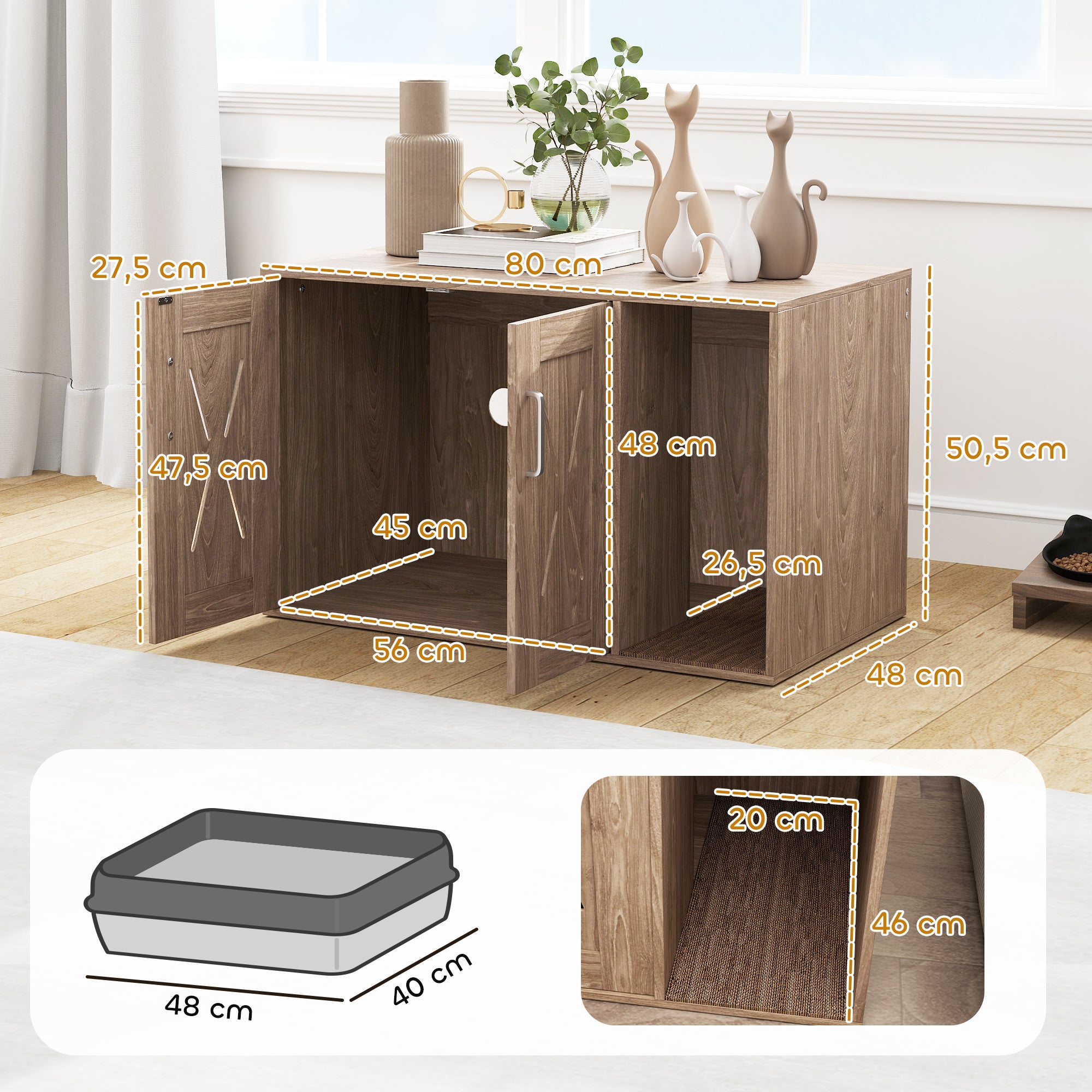 Mesa Auxiliar Caixa de Areia para Gatos 80x48x50,5 cm - Cor Madeira