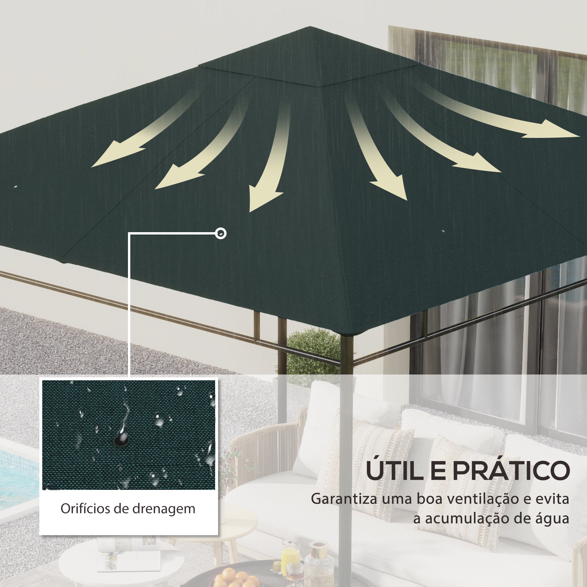 Toldo de Substituição 300x300cm Cinza para Pérgola de Jardim