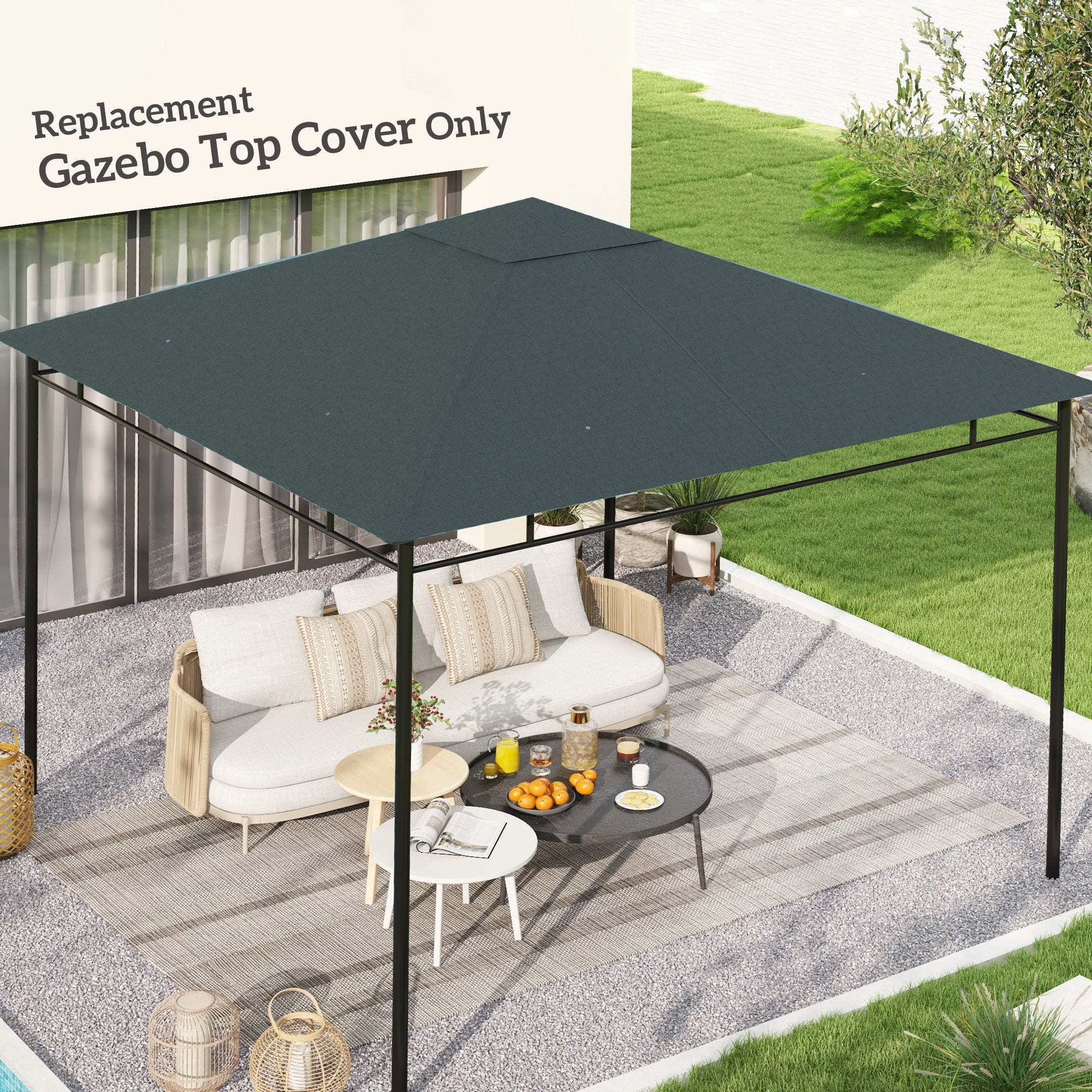 Toldo de Substituição 300x300cm Cinza para Pérgola de Jardim