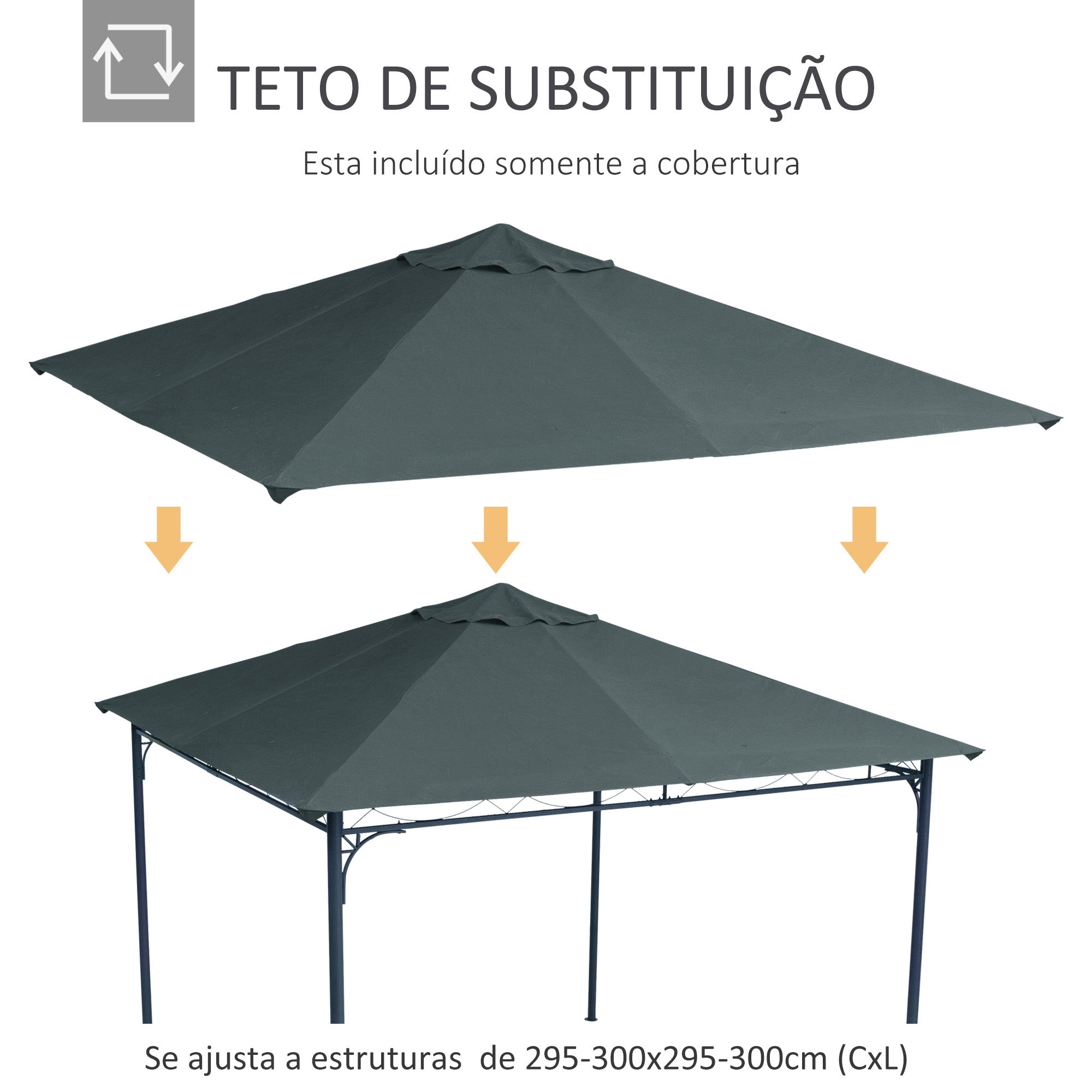 Toldo de Substituição 300x300cm Cinza para Pérgola de Jardim