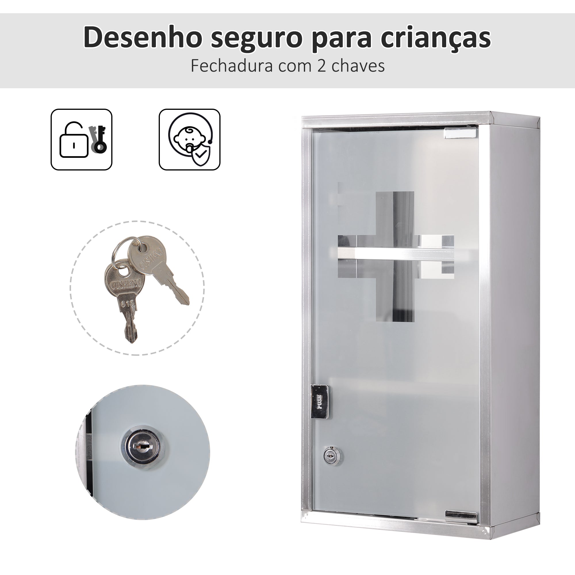 Armário de Medicamentos de Aço Inoxidável 25x12x48 cm - Prata