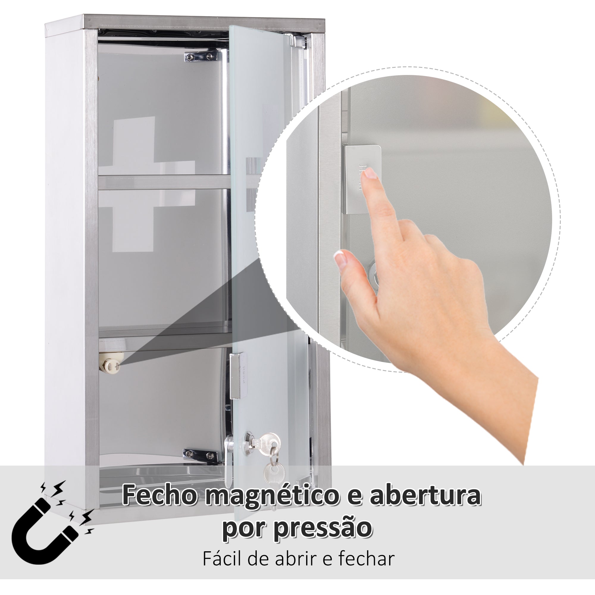 Armário de Medicamentos de Aço Inoxidável 25x12x48 cm - Prata