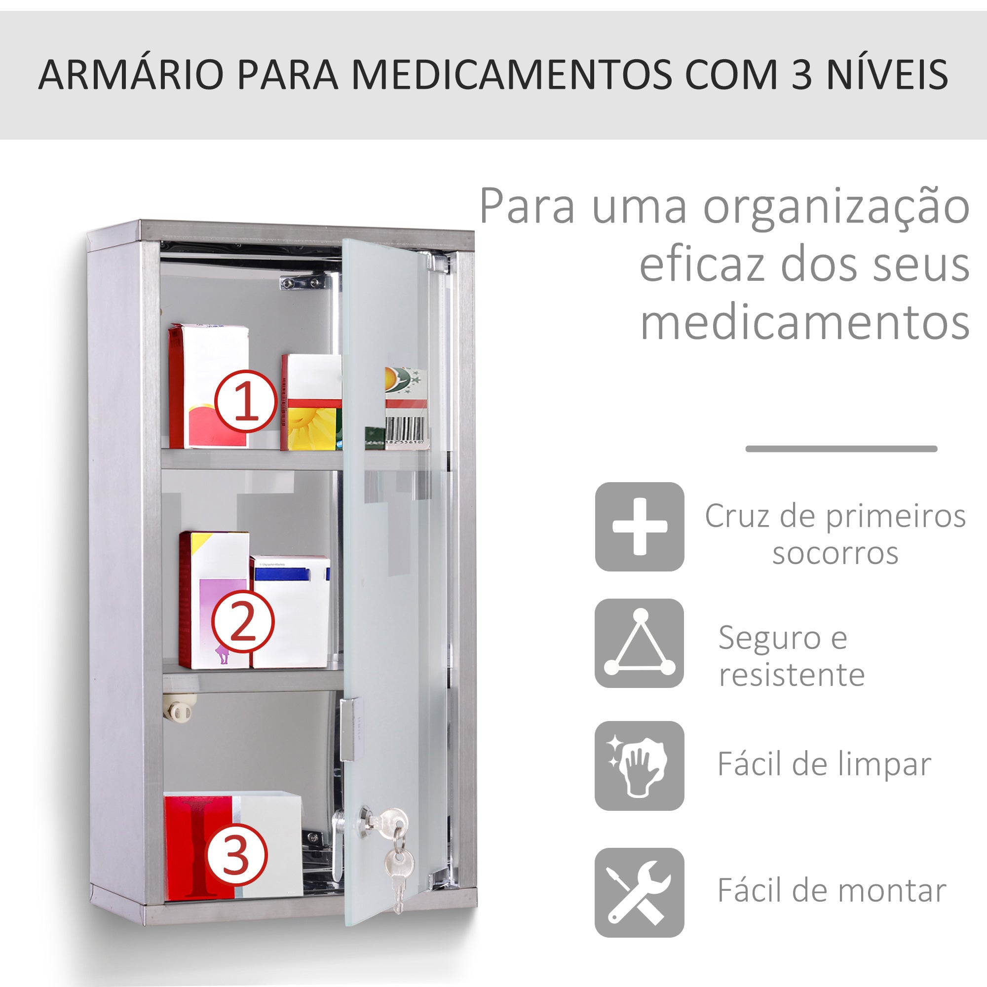 Armário de Medicamentos de Aço Inoxidável 25x12x48 cm - Prata