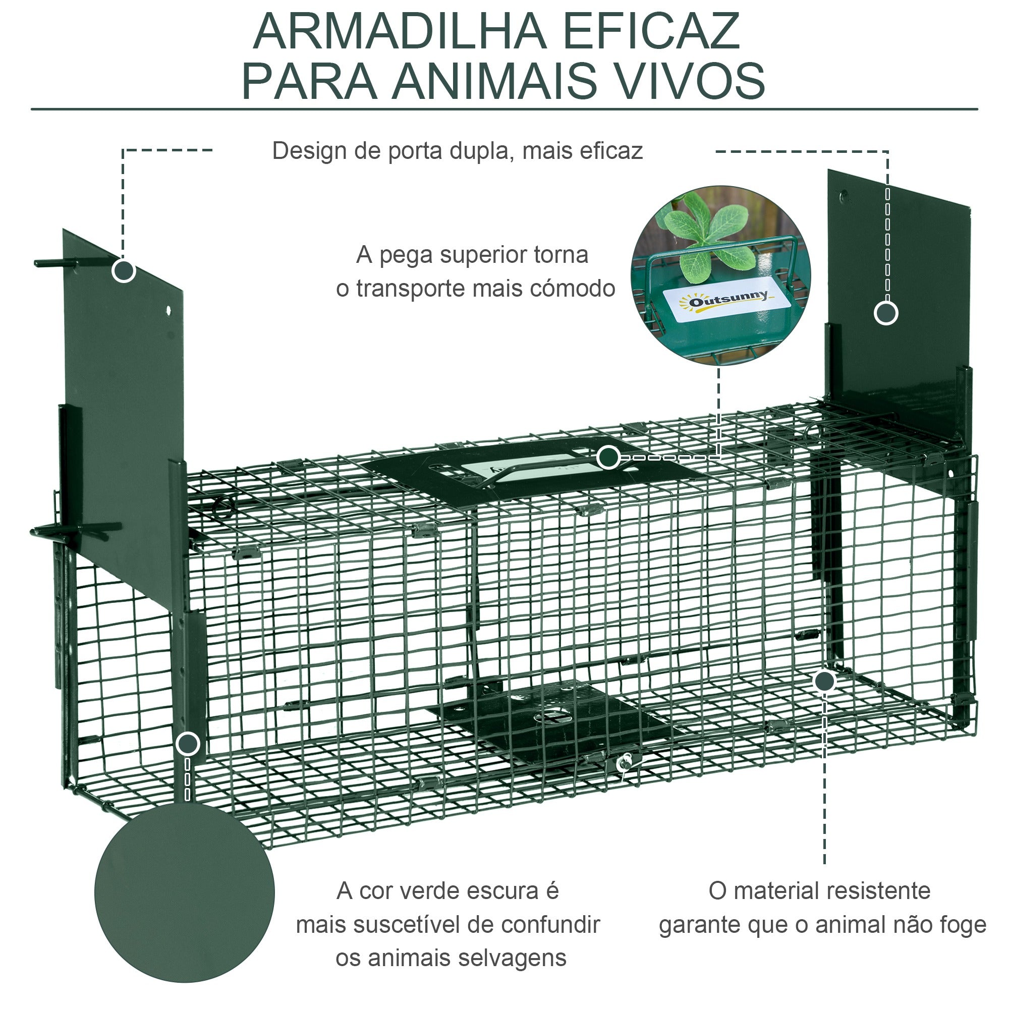 Armadilha para Animais Vivos 60x18x20 cm Verde Escuro