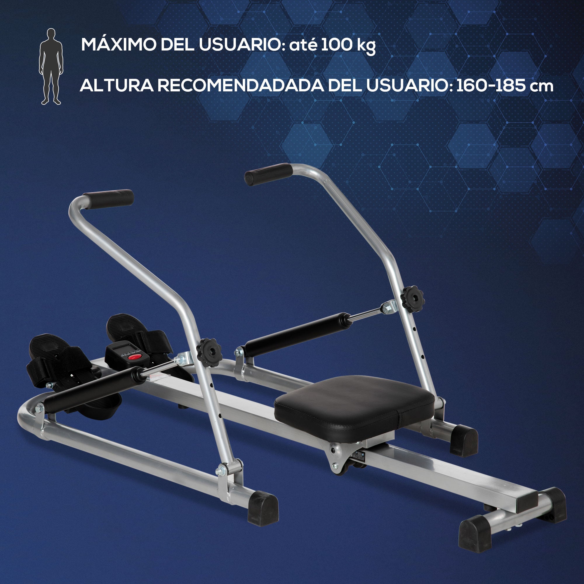 Máquina de Remo Hidráulica Dobrável – 129x70x70cm – Preto e Prata – Aço e ABS